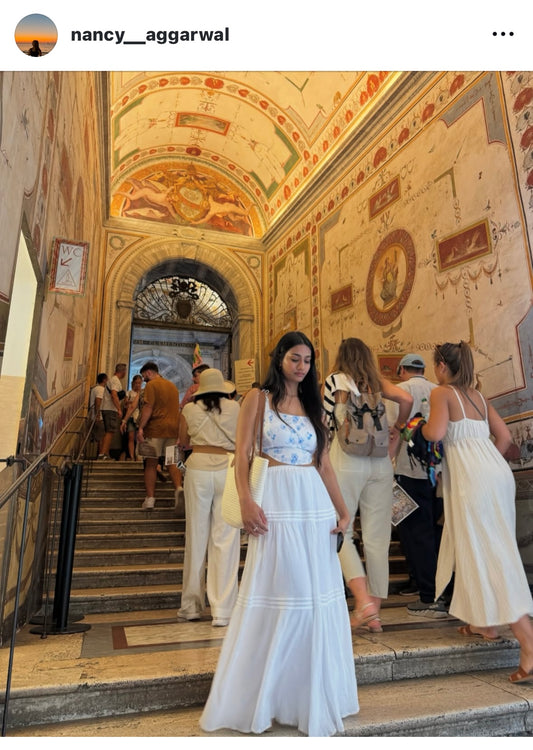 Elizabeth - White Long skirt with Floral print top