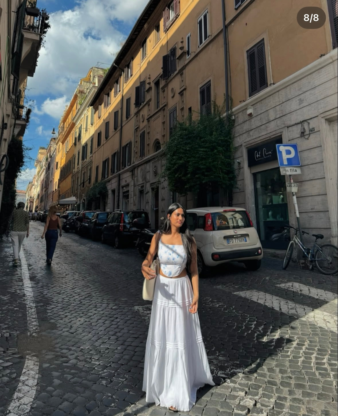 Elizabeth - White Long skirt with Floral print top