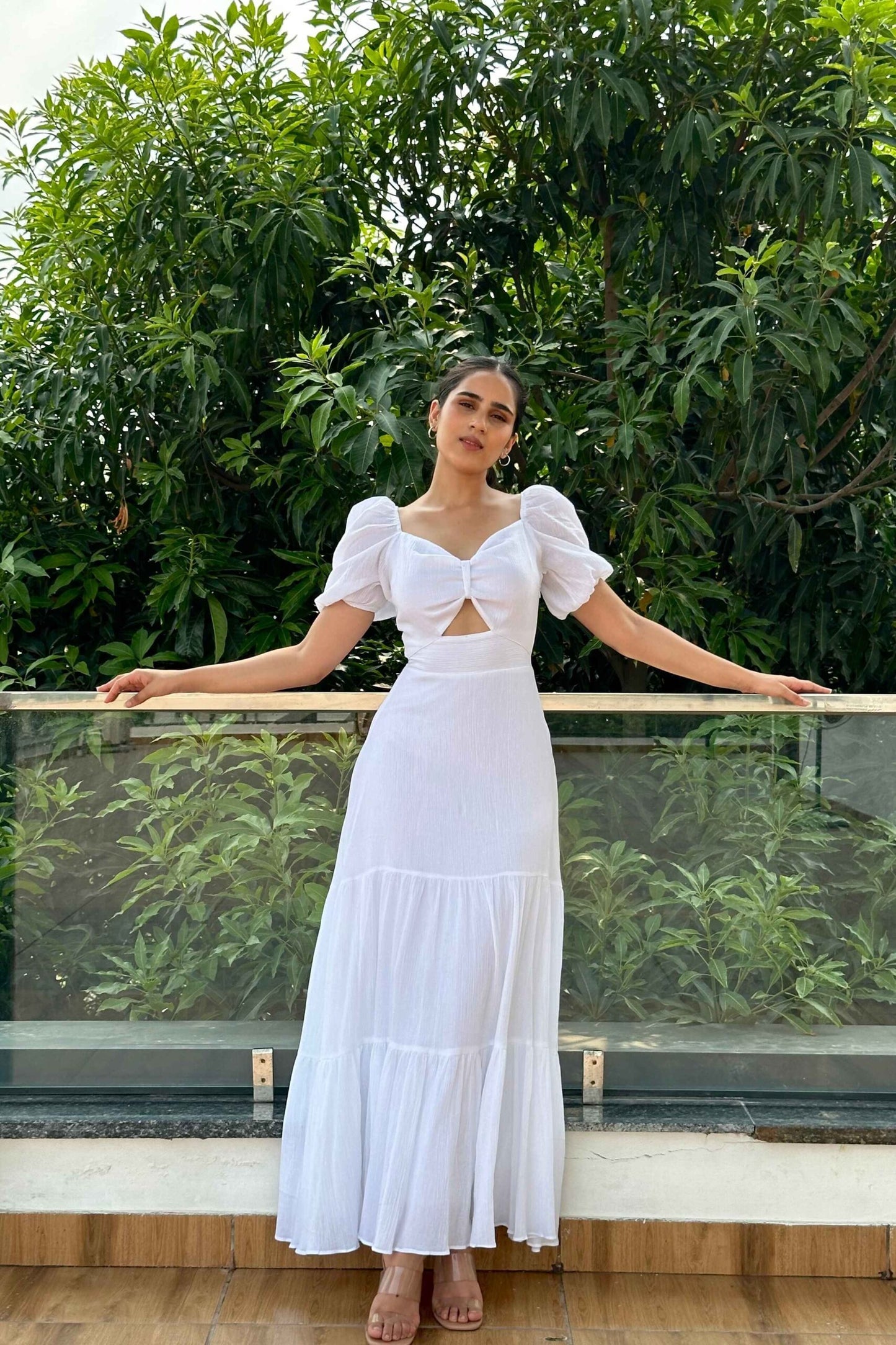 Hazel - White cutout flared dress