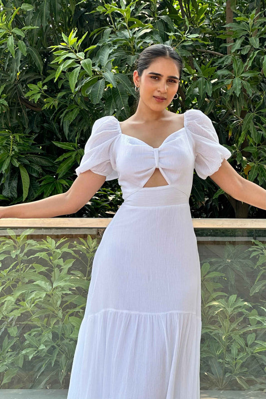 Hazel - White cutout flared dress