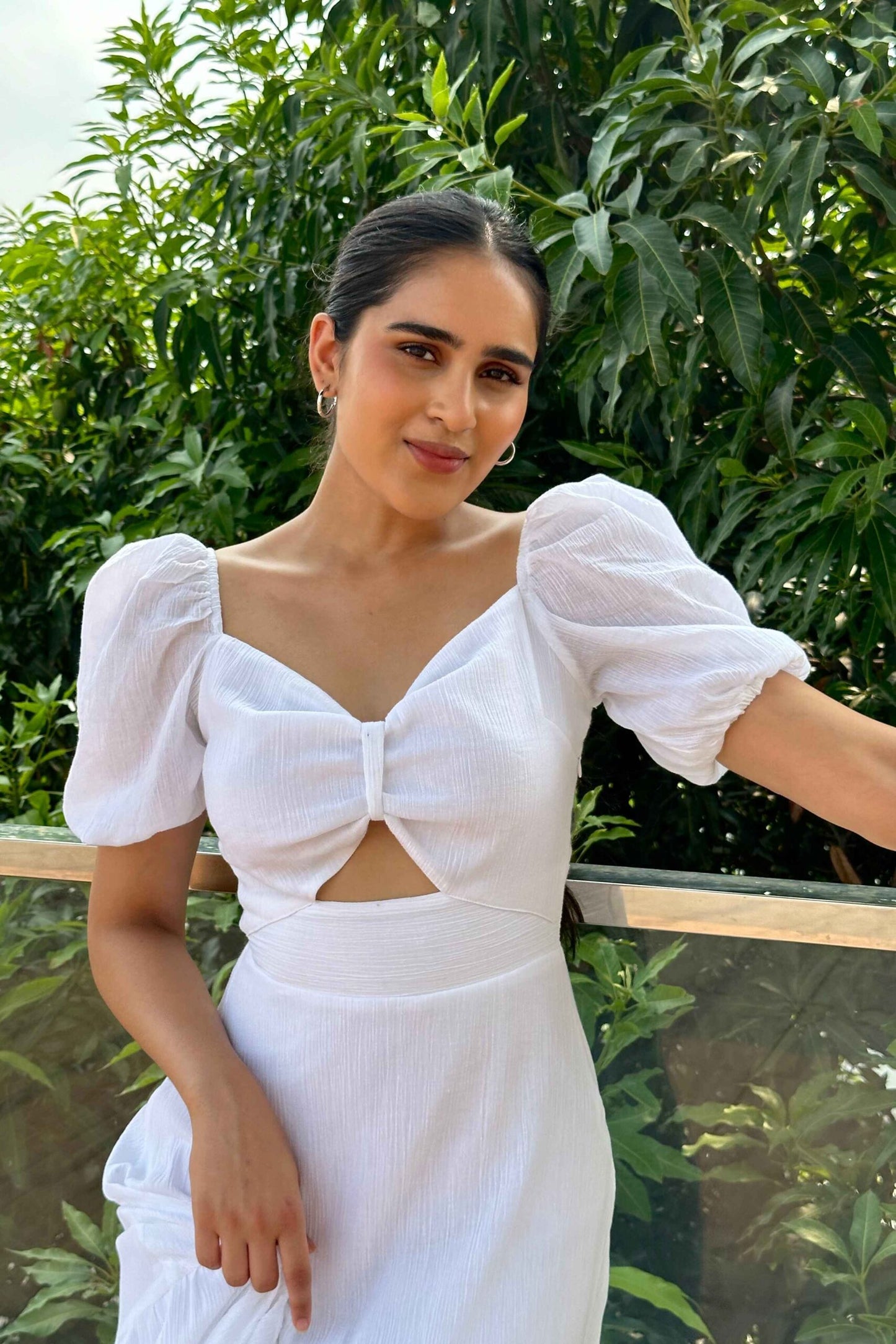 Hazel - White cutout flared dress