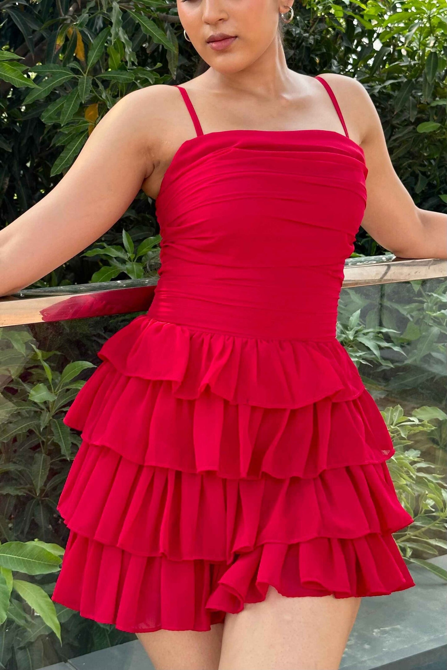 ROSE - Turkey Red Ruffle dress