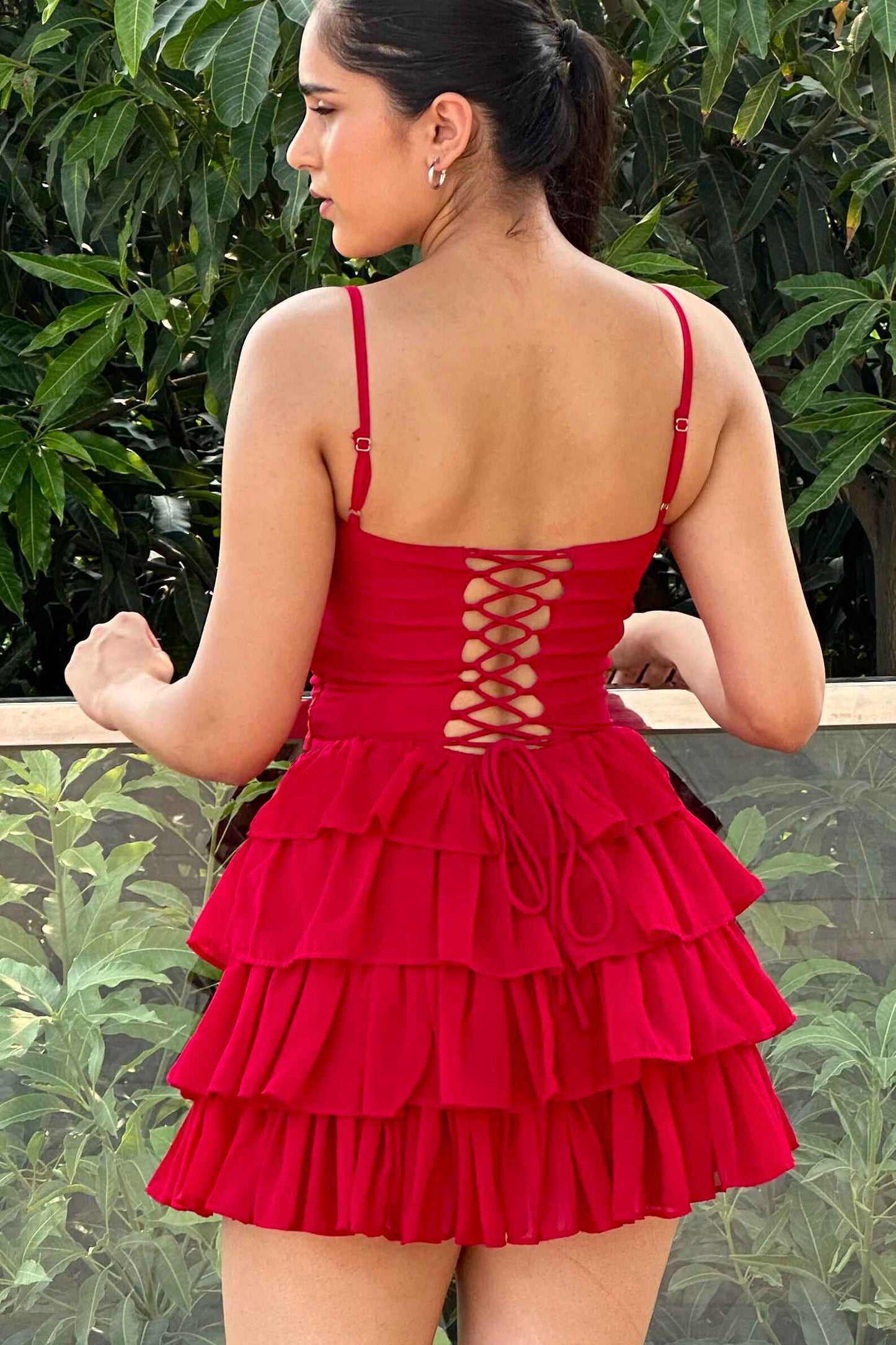ROSE - Turkey Red Ruffle dress