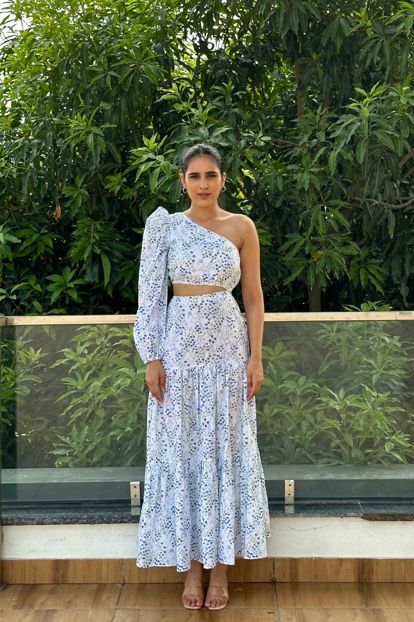 MARIAN - One shoulder, waist cutout Printed dress