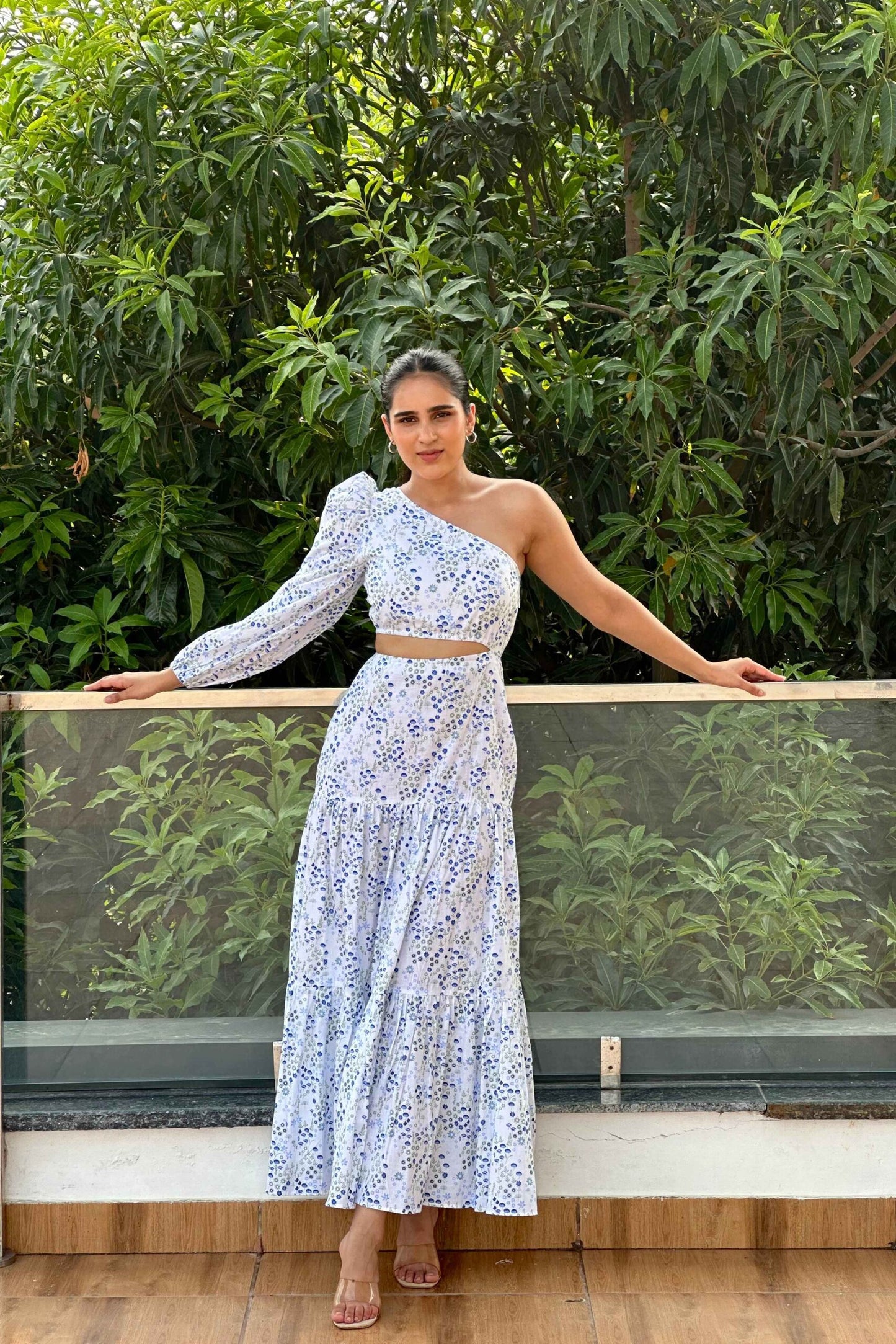 MARIAN - One shoulder, waist cutout Printed dress