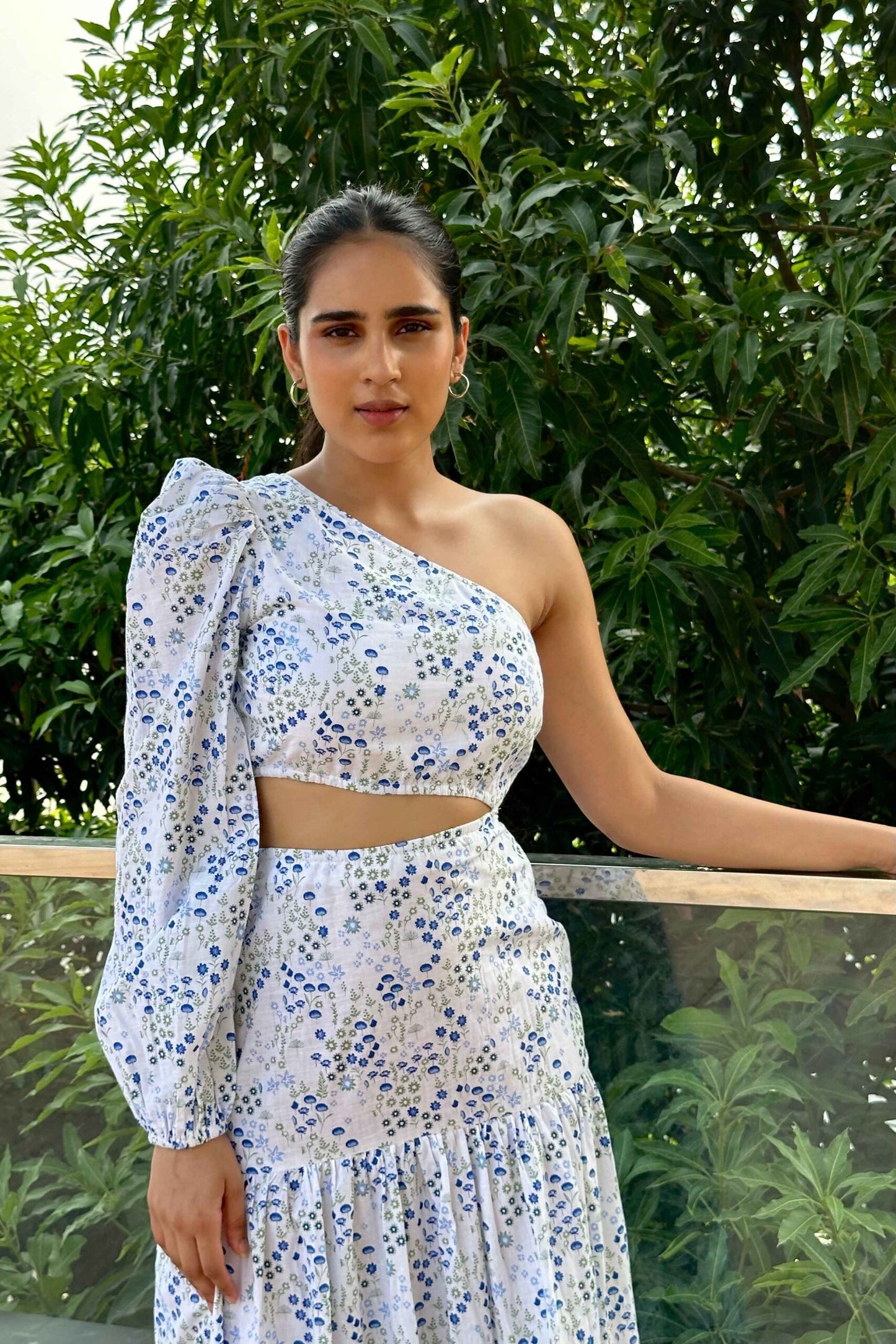 MARIAN - One shoulder, waist cutout Printed dress