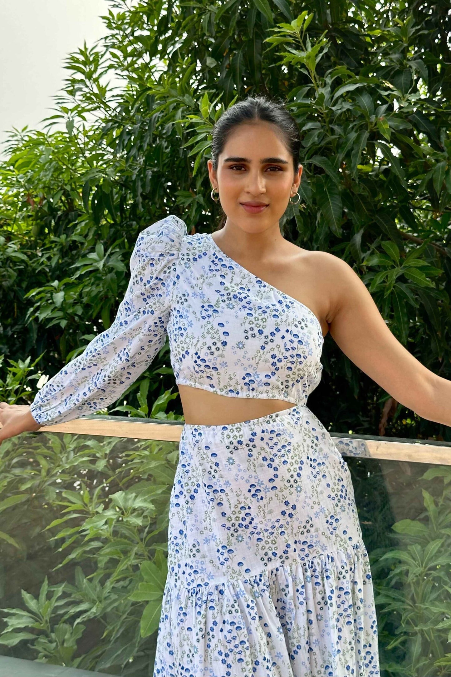 MARIAN - One shoulder, waist cutout Printed dress