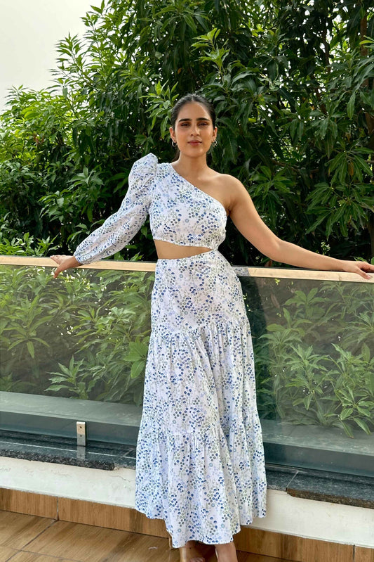 MARIAN - One shoulder, waist cutout Printed dress