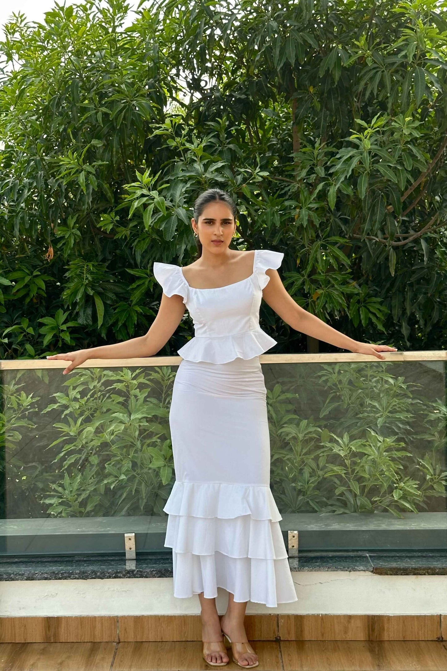 Cinderella - Super Elegant Coord set in White Cotton