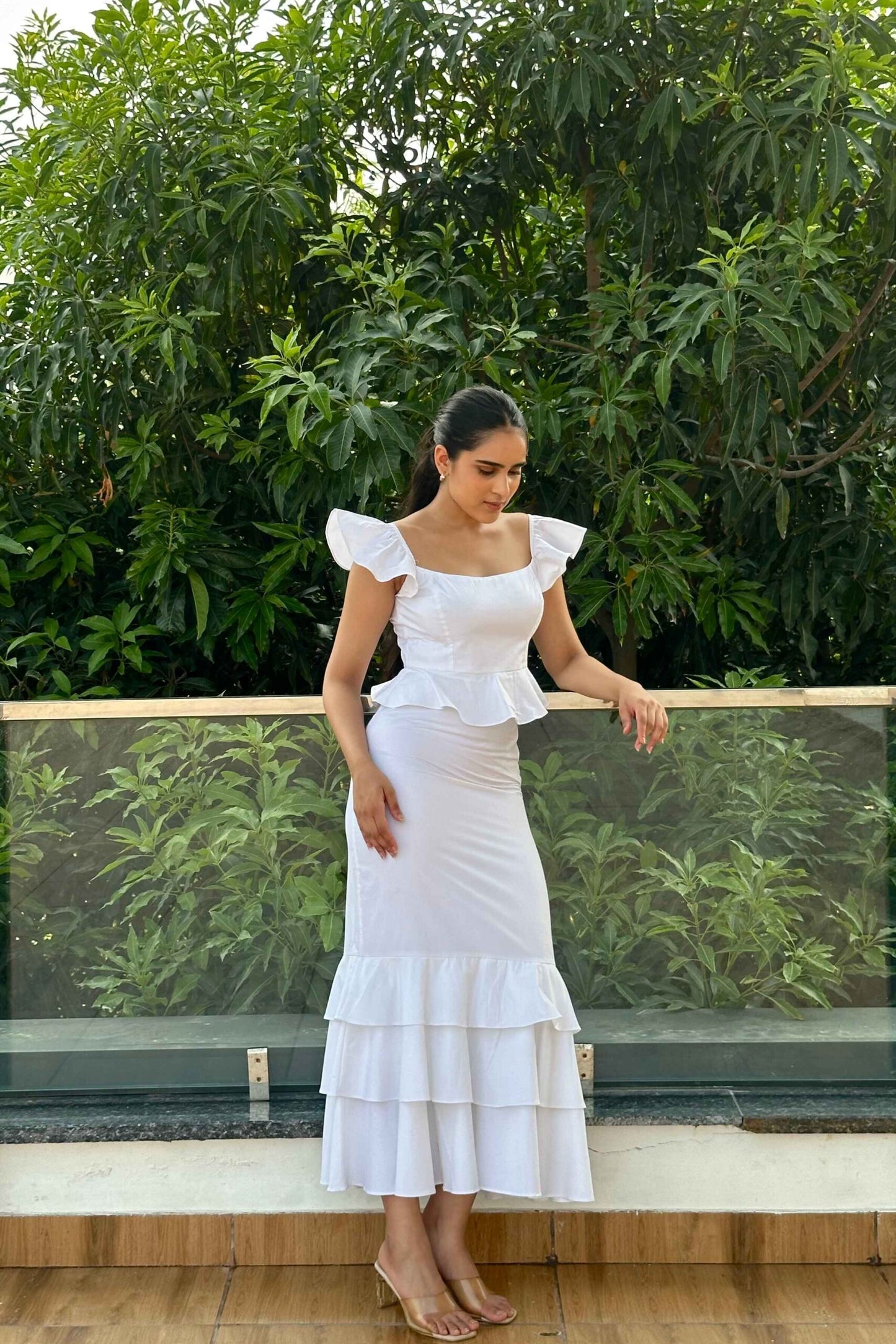 Cinderella - Super Elegant Coord set in White Cotton