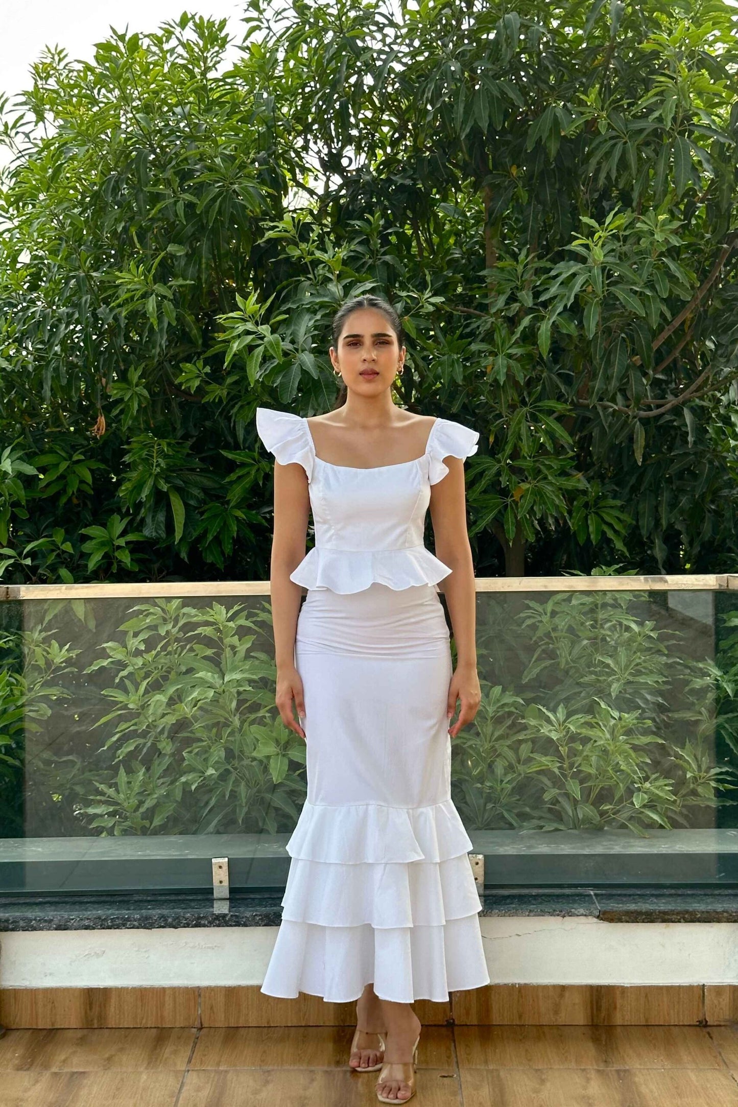 Cinderella - Super Elegant Coord set in White Cotton