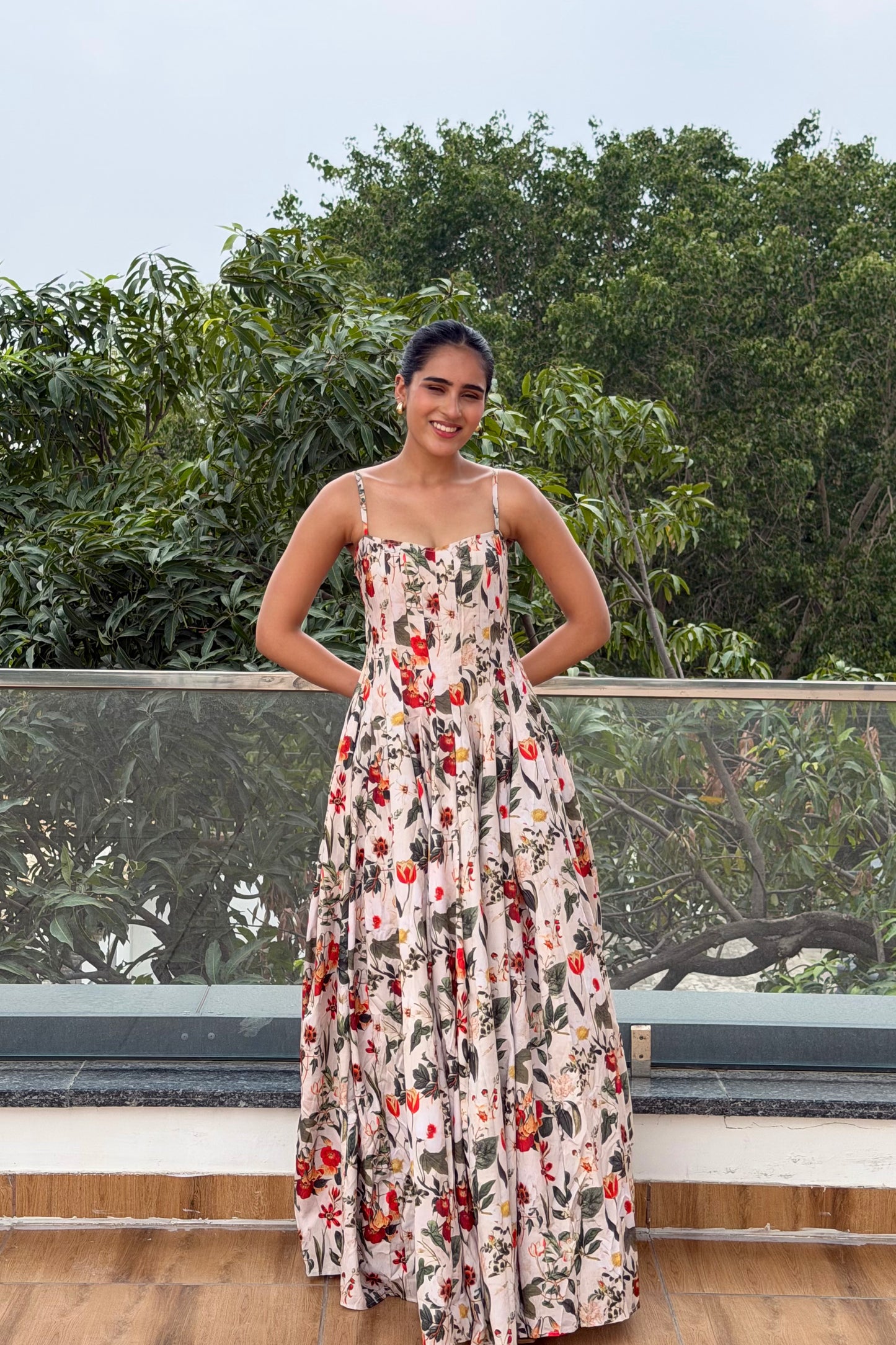 Scarlet Blossom Maxi Dress