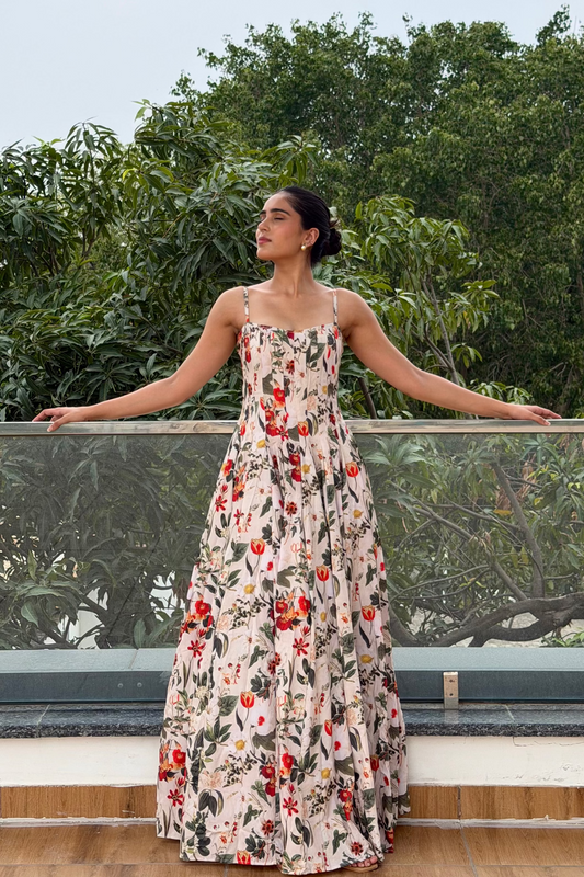 Scarlet Blossom Maxi Dress