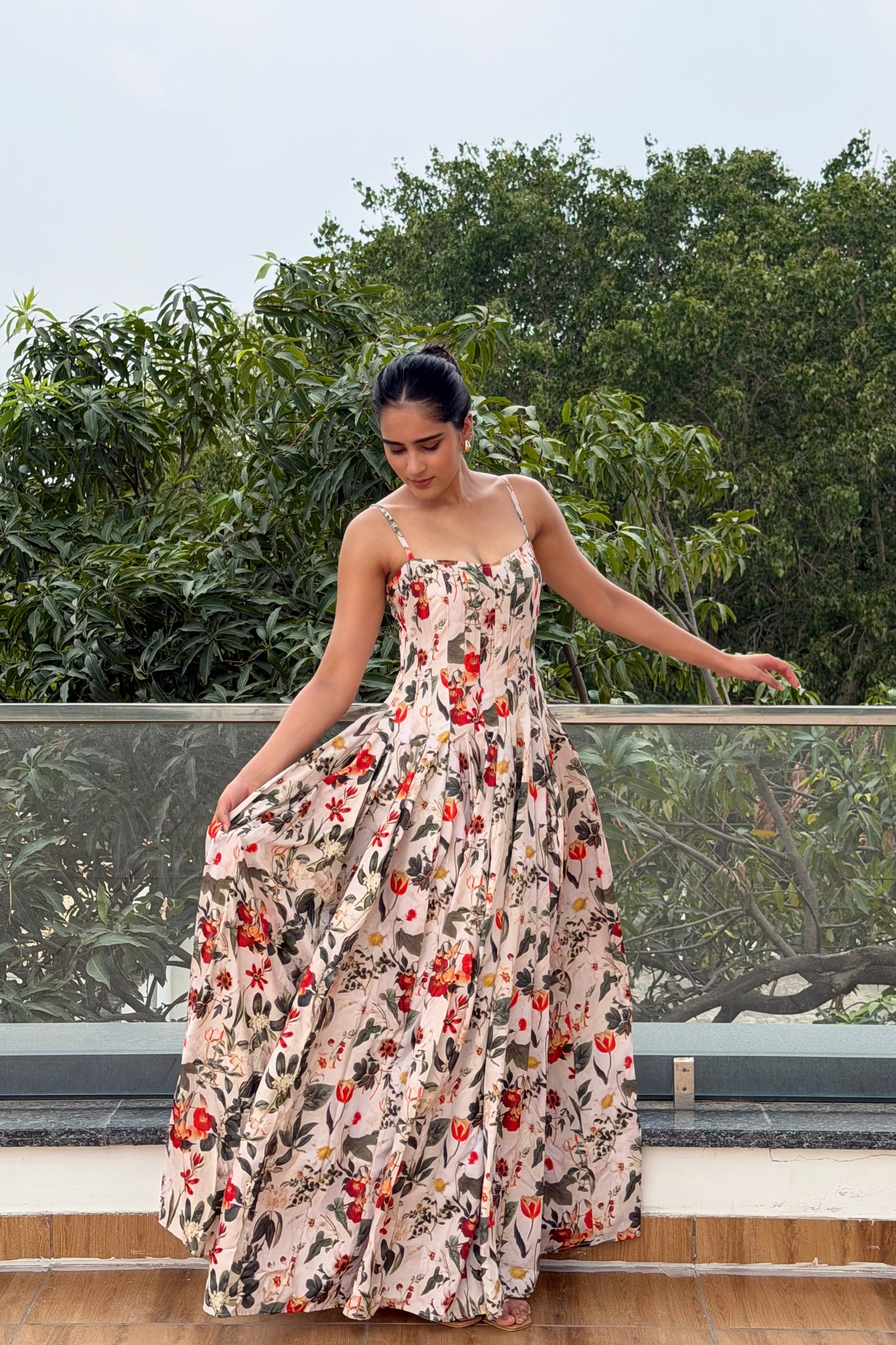 Scarlet Blossom Maxi Dress
