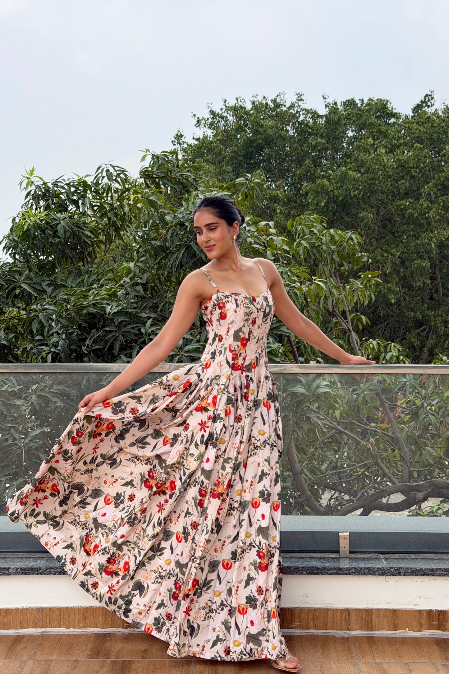 Scarlet Blossom Maxi Dress