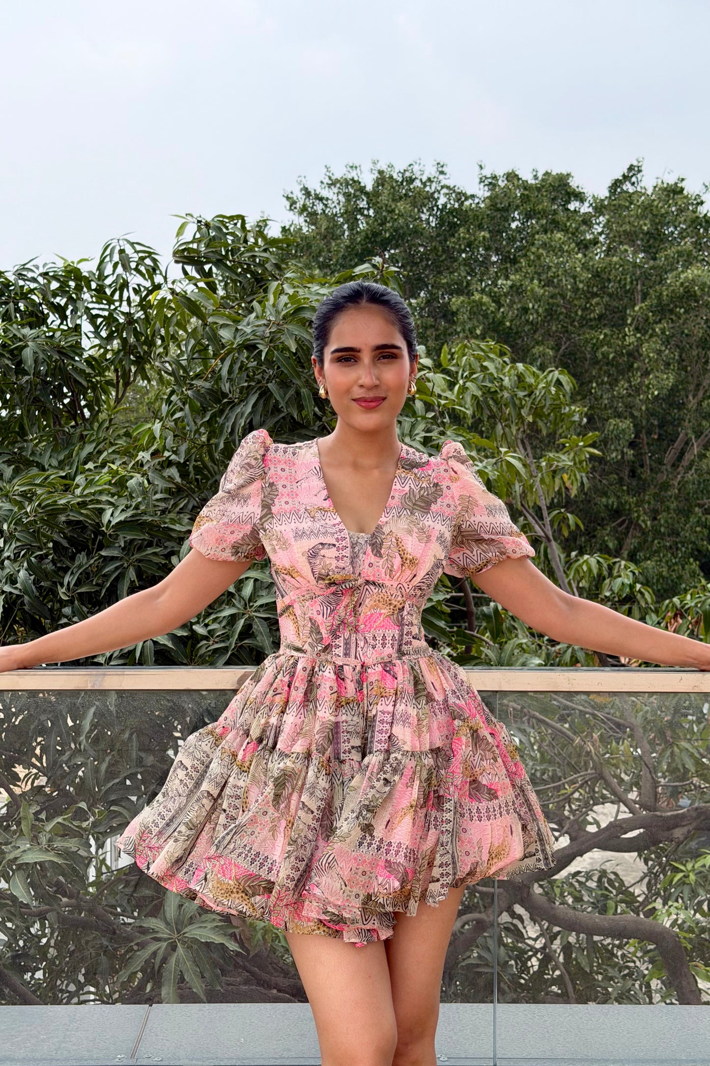 Rosé Bloom Georgette Mini Dress