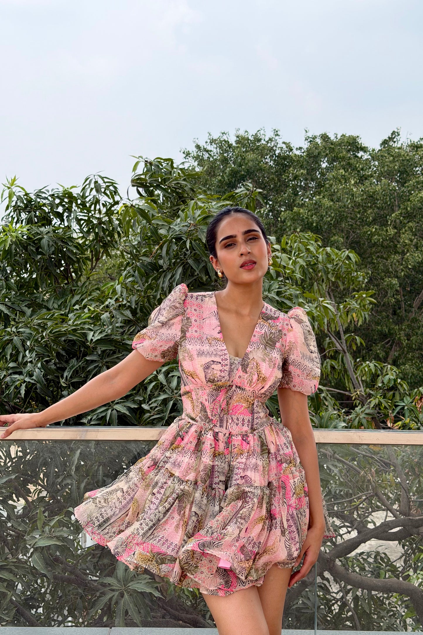 Rosé Bloom Georgette Mini Dress