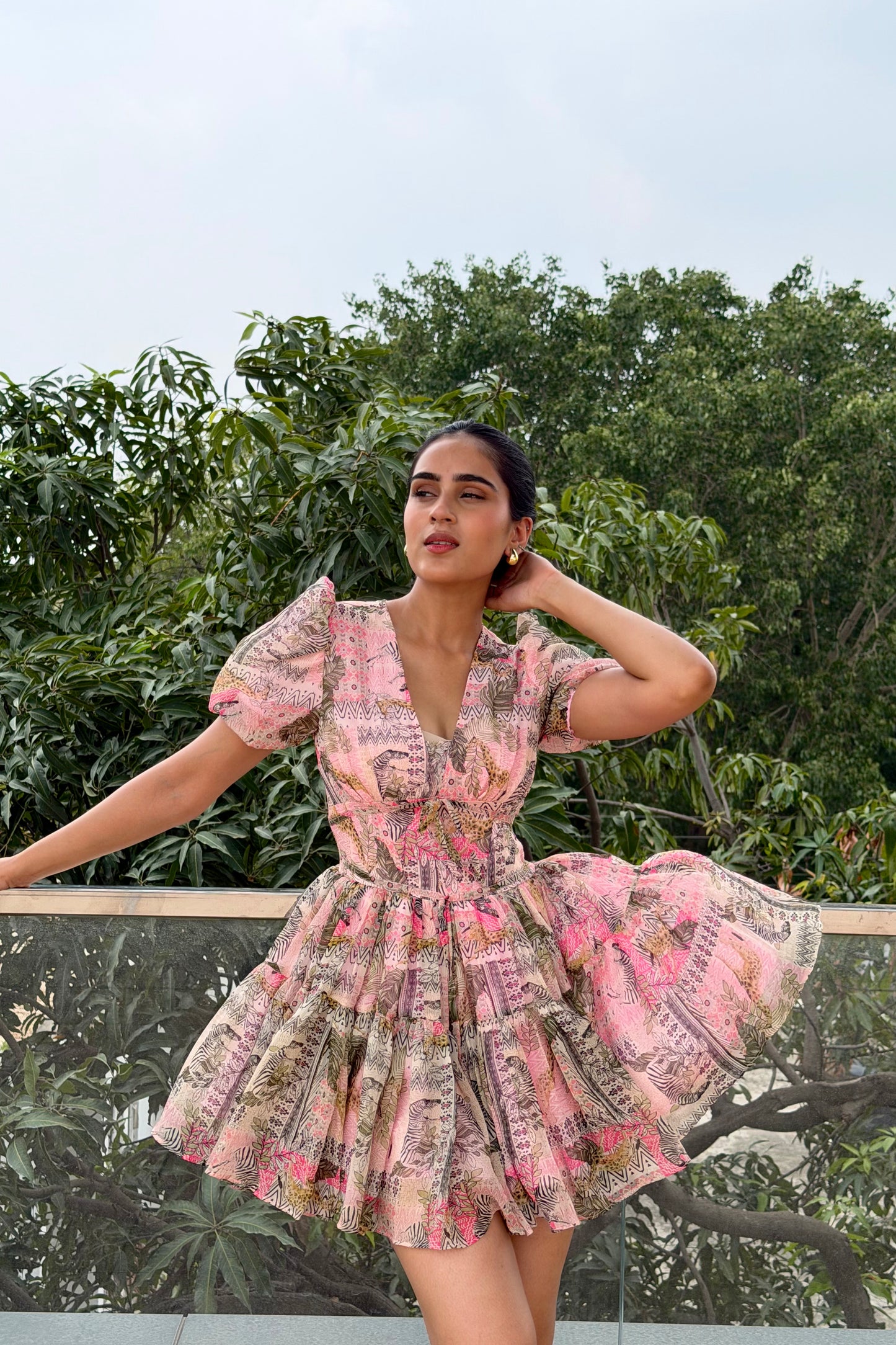 Rosé Bloom Georgette Mini Dress
