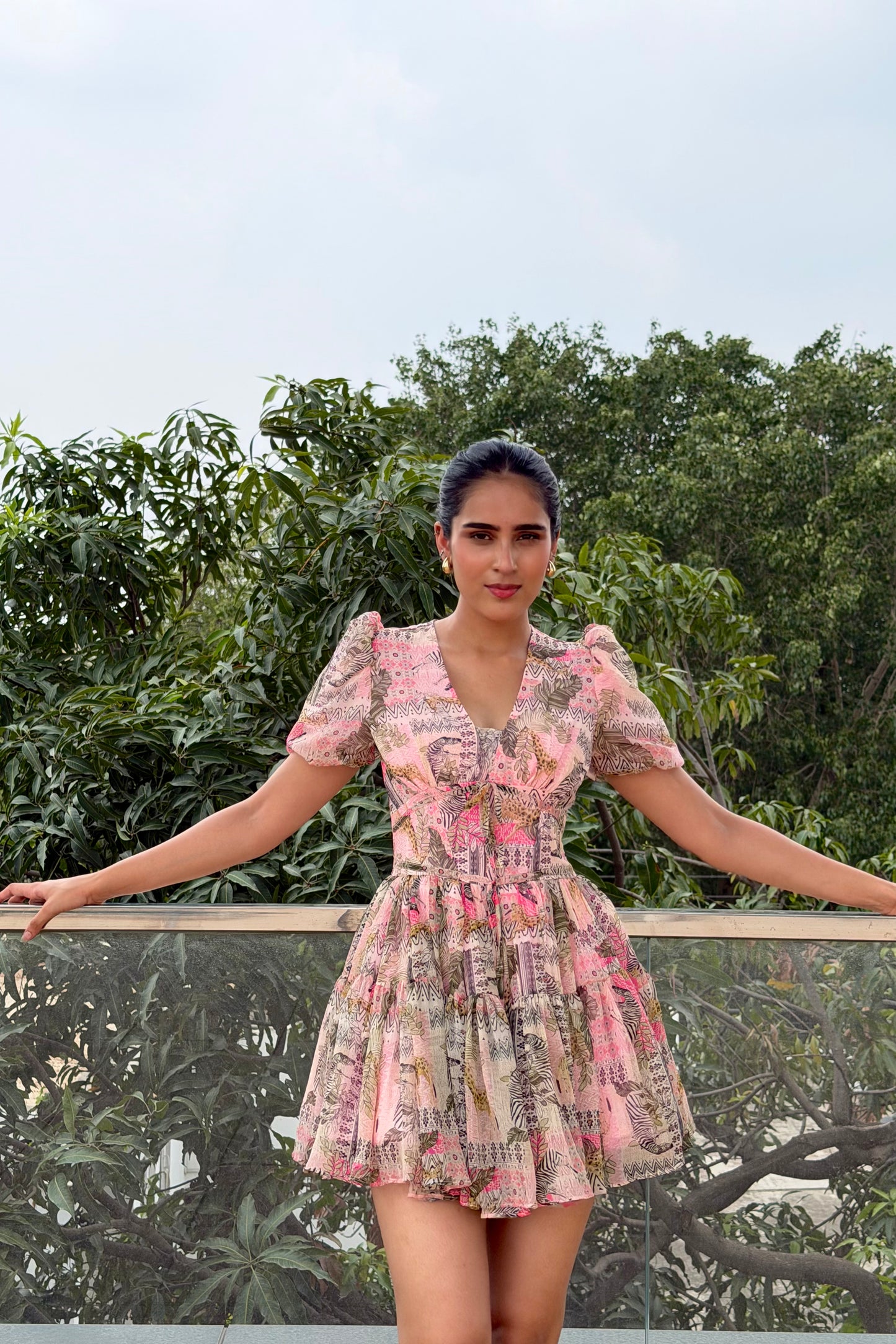 Rosé Bloom Georgette Mini Dress
