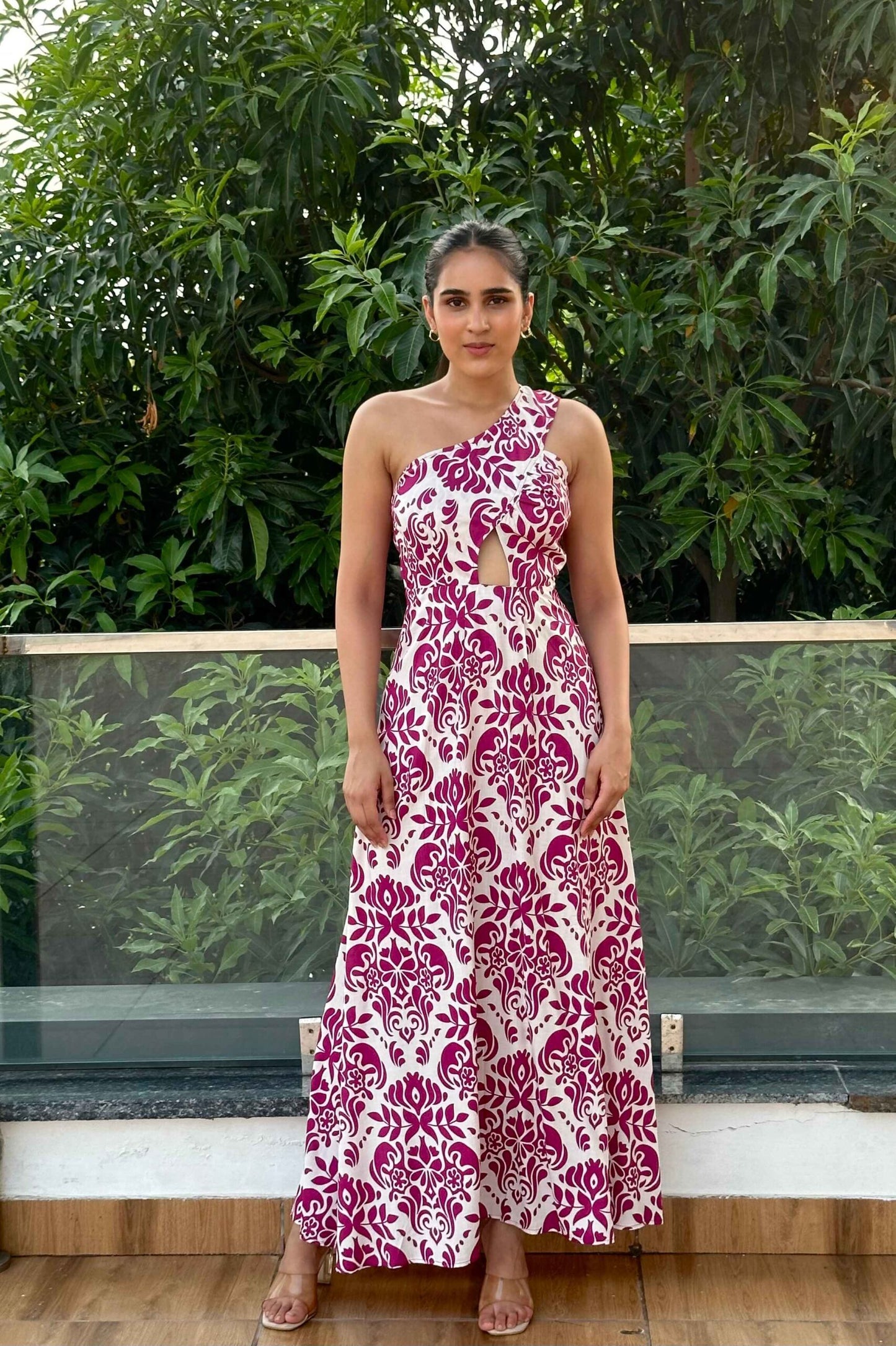 MELODY -  One shoulder Cutout Printed dress