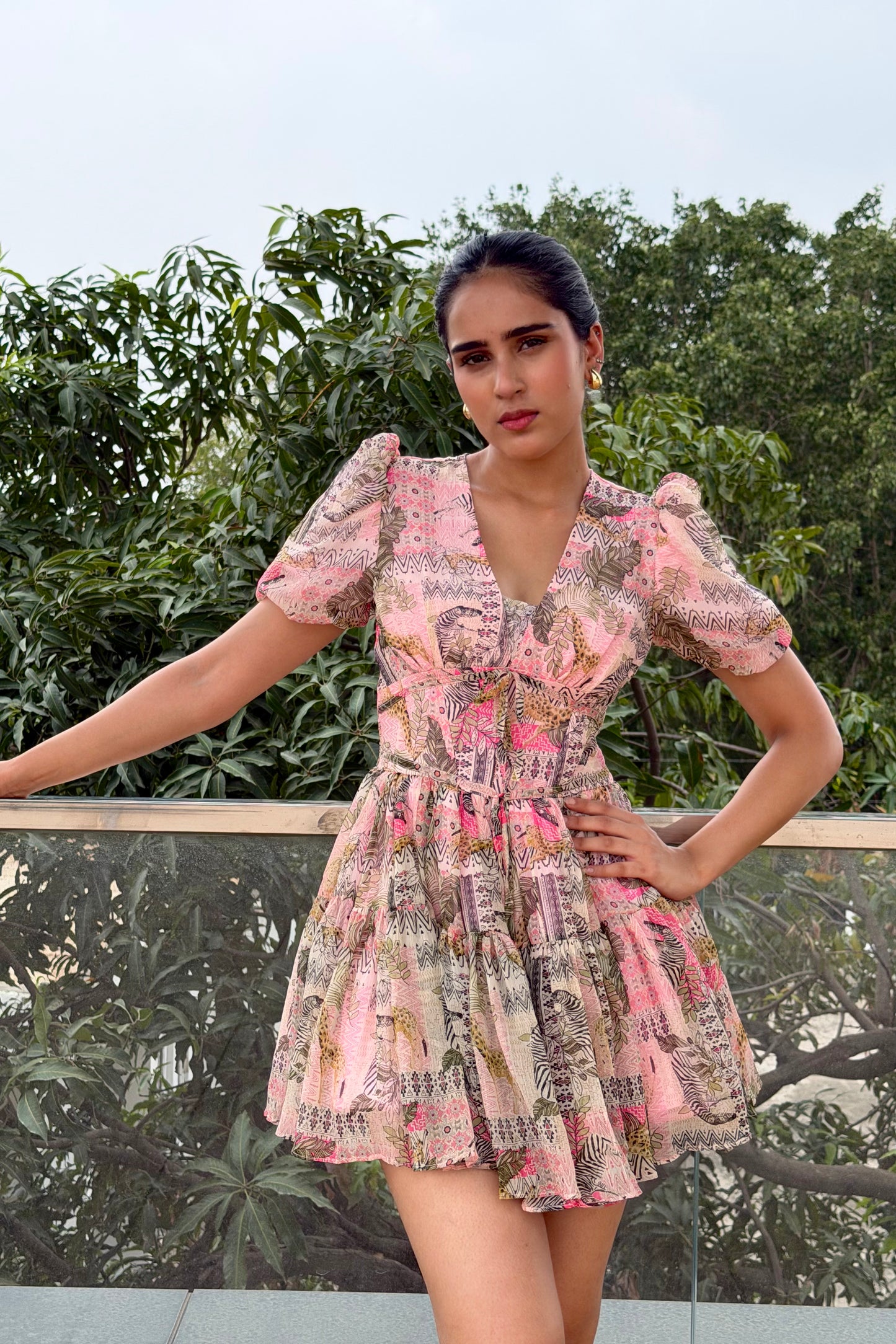 Rosé Bloom Georgette Mini Dress
