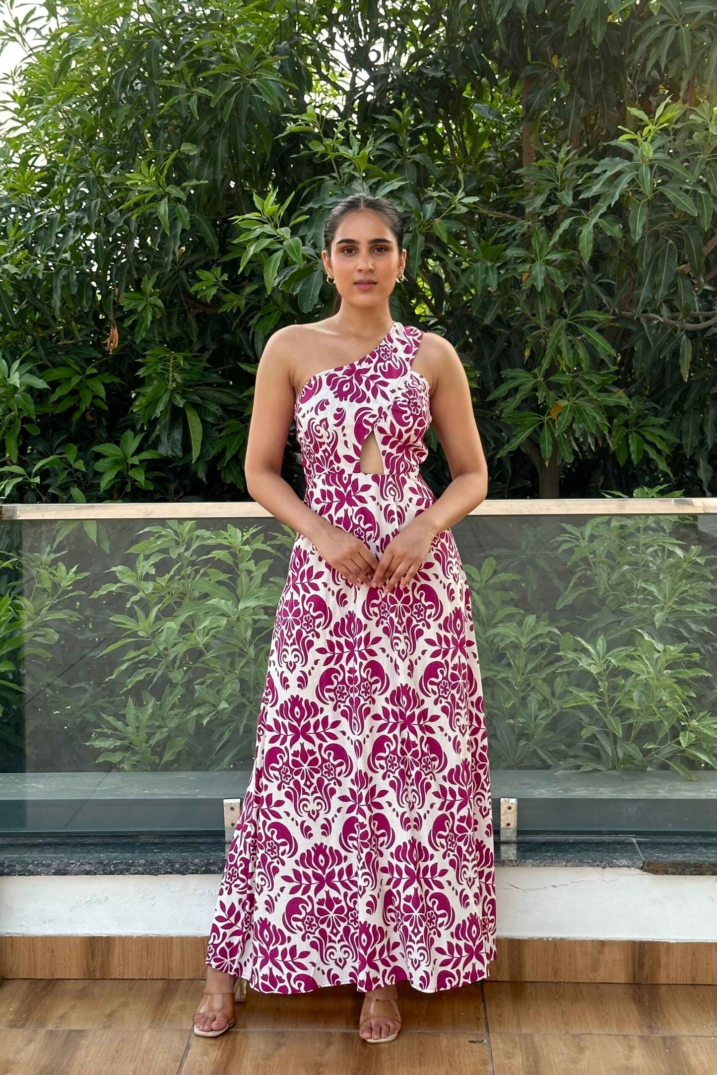 MELODY -  One shoulder Cutout Printed dress