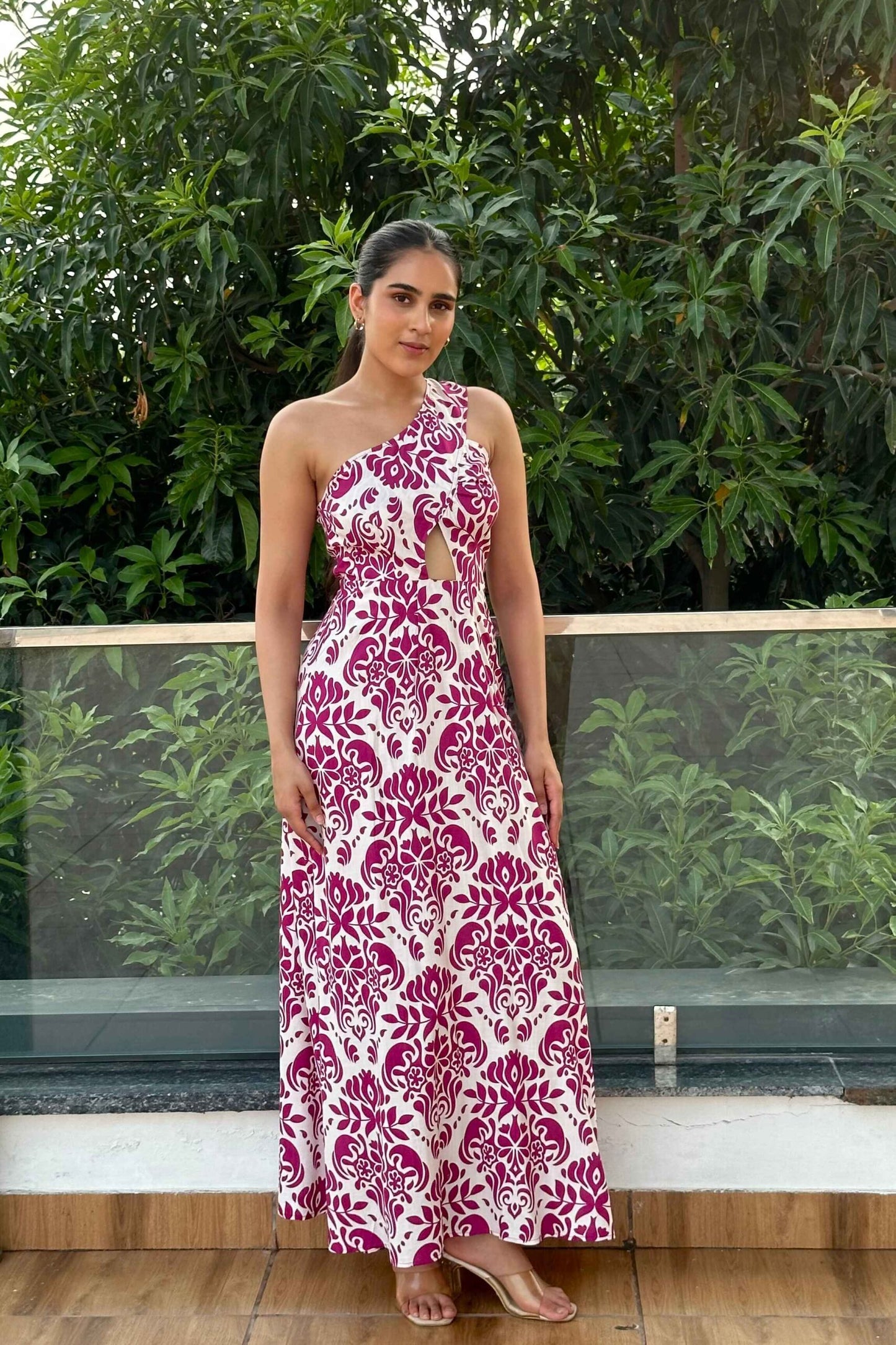 MELODY -  One shoulder Cutout Printed dress