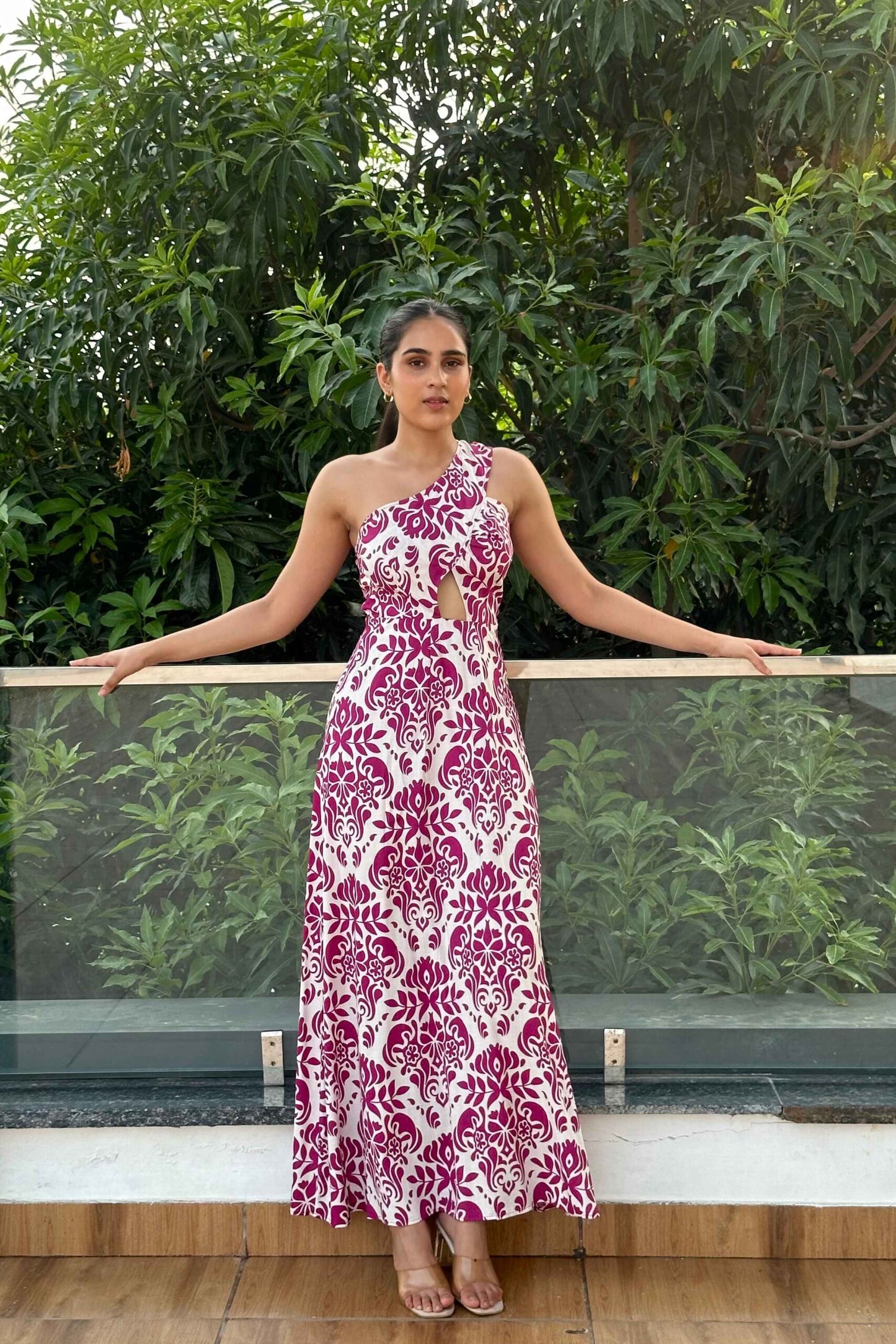 MELODY -  One shoulder Cutout Printed dress
