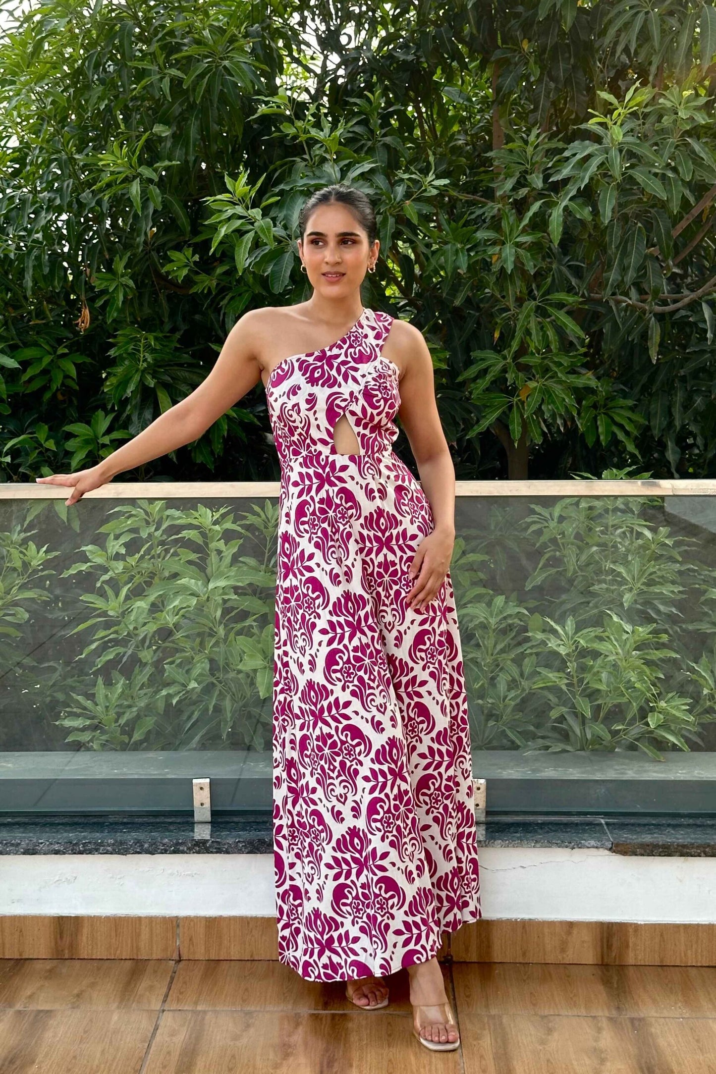 MELODY -  One shoulder Cutout Printed dress