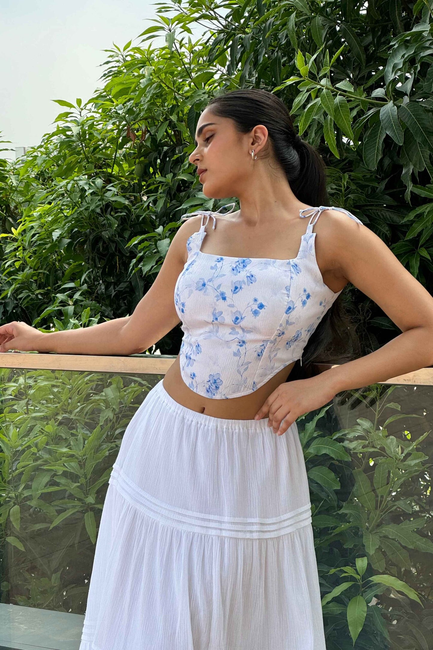 Elizabeth - White Long skirt with Floral print top