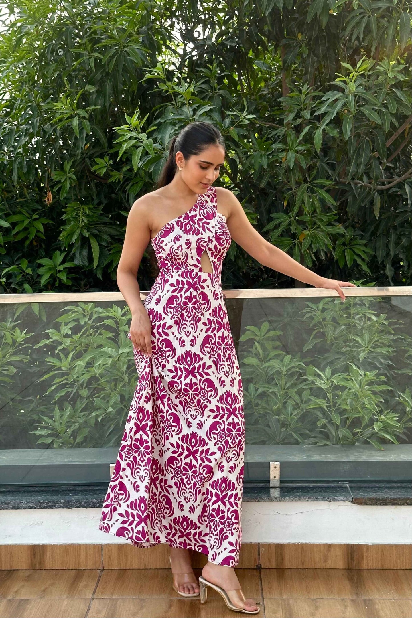 MELODY -  One shoulder Cutout Printed dress