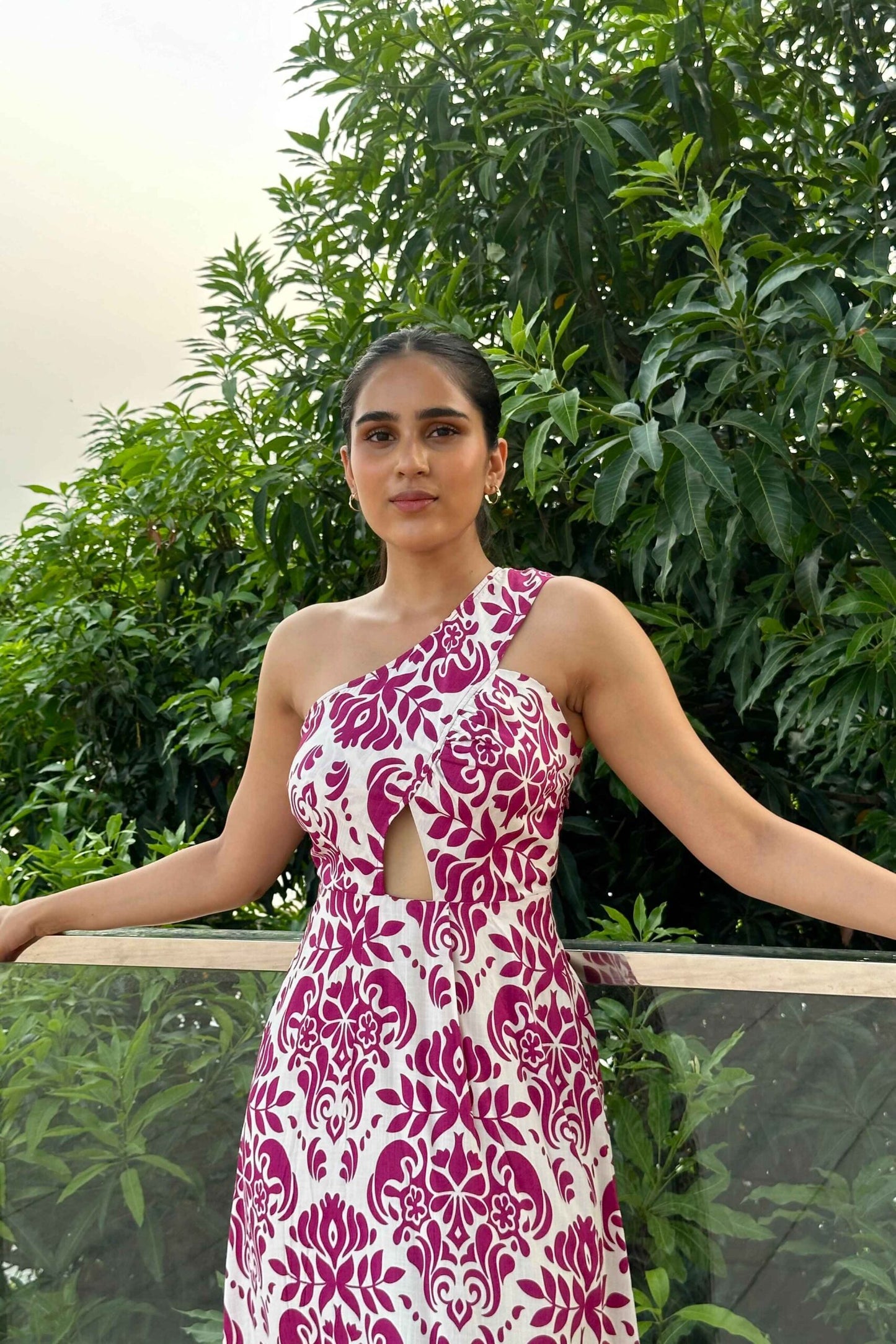 MELODY -  One shoulder Cutout Printed dress