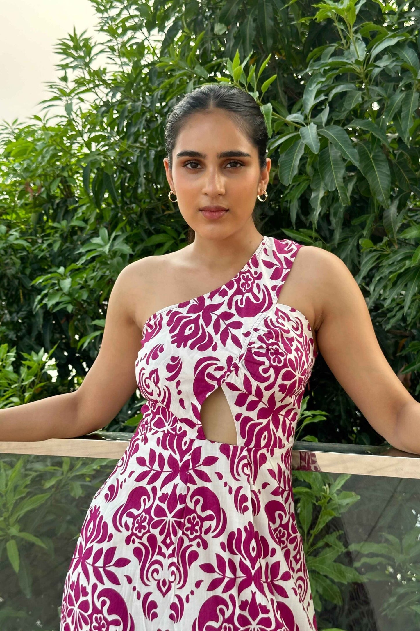 MELODY -  One shoulder Cutout Printed dress