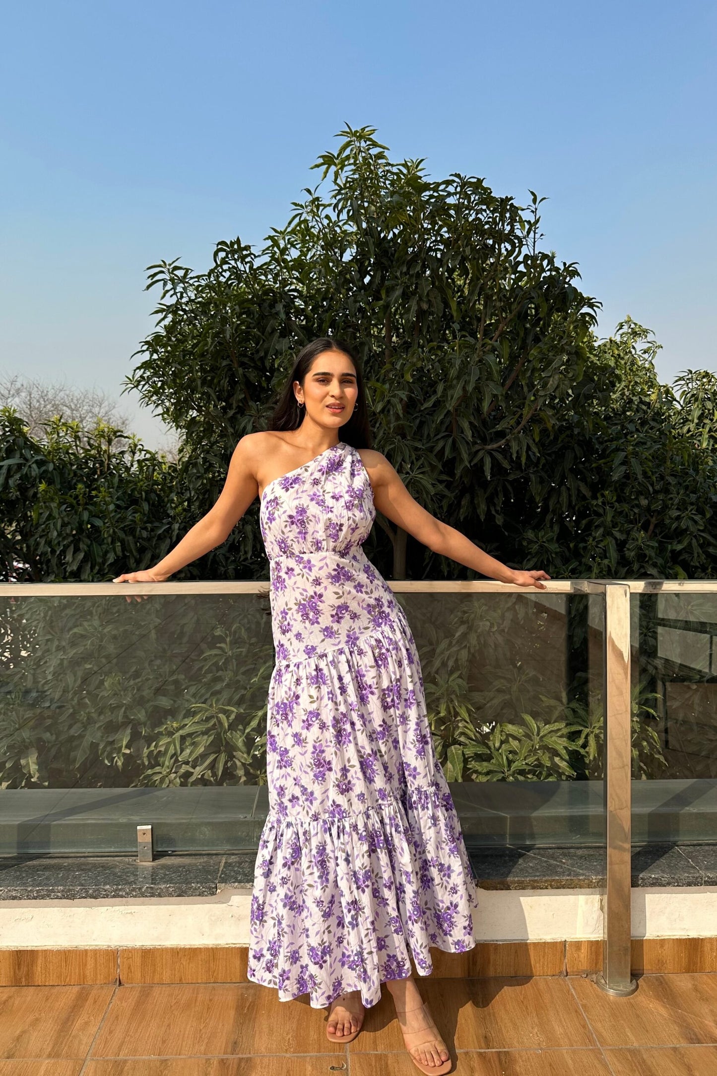 ALIVE - Cotton one shoulder flared dress