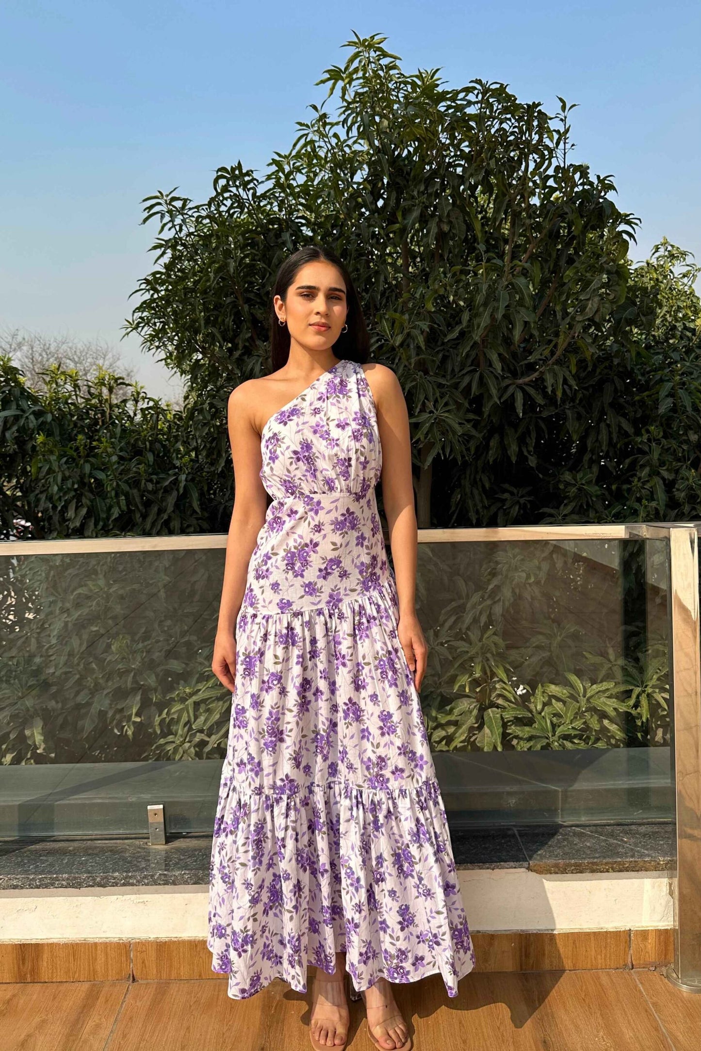 ALIVE - Cotton one shoulder flared dress