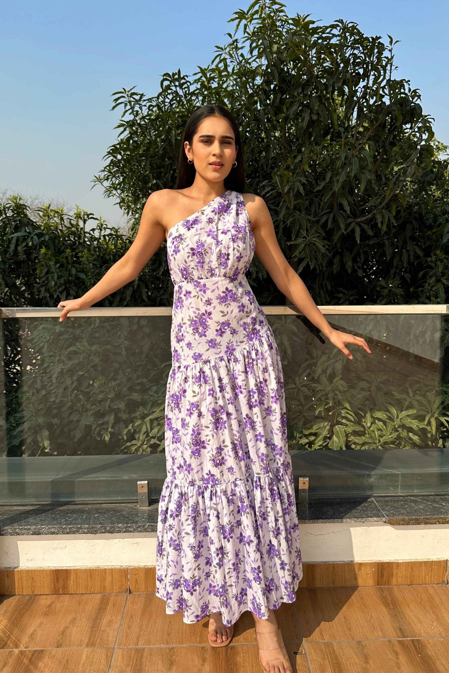 ALIVE - Cotton one shoulder flared dress