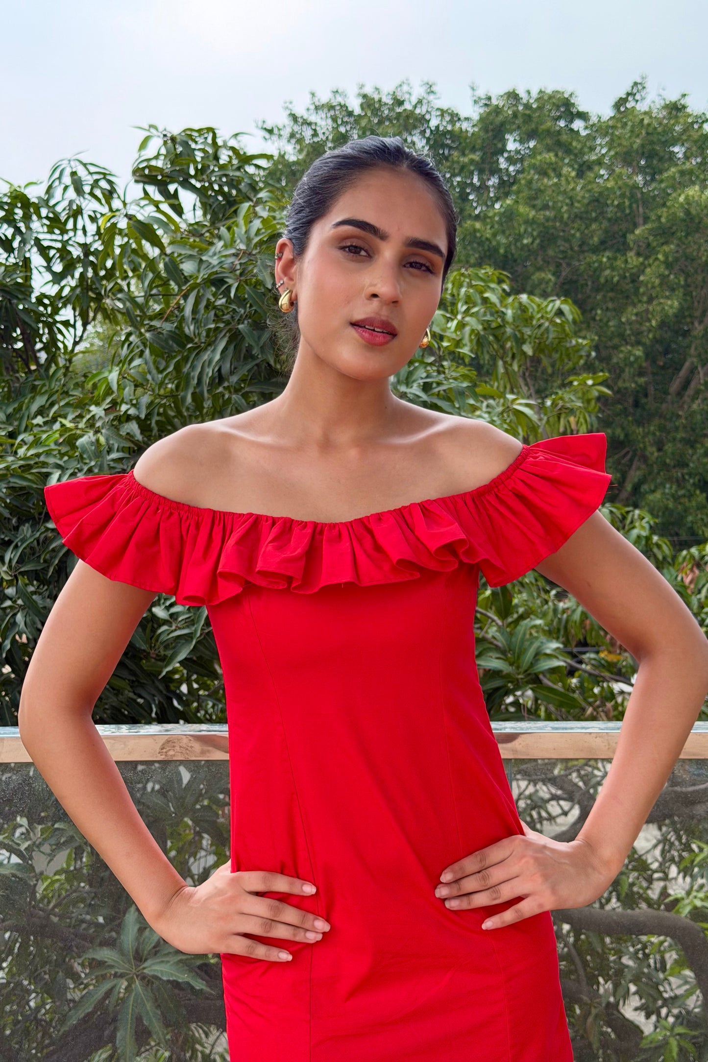 Scarlet Ruffle Cotton Mini Dress