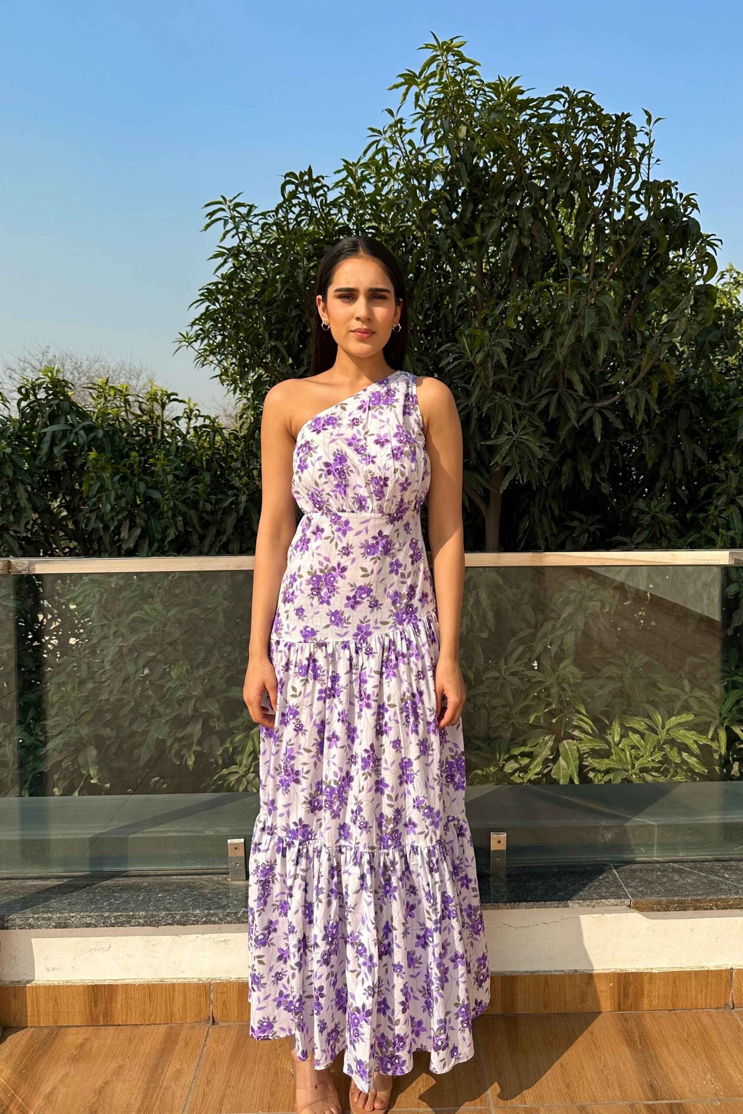 ALIVE - Cotton one shoulder flared dress