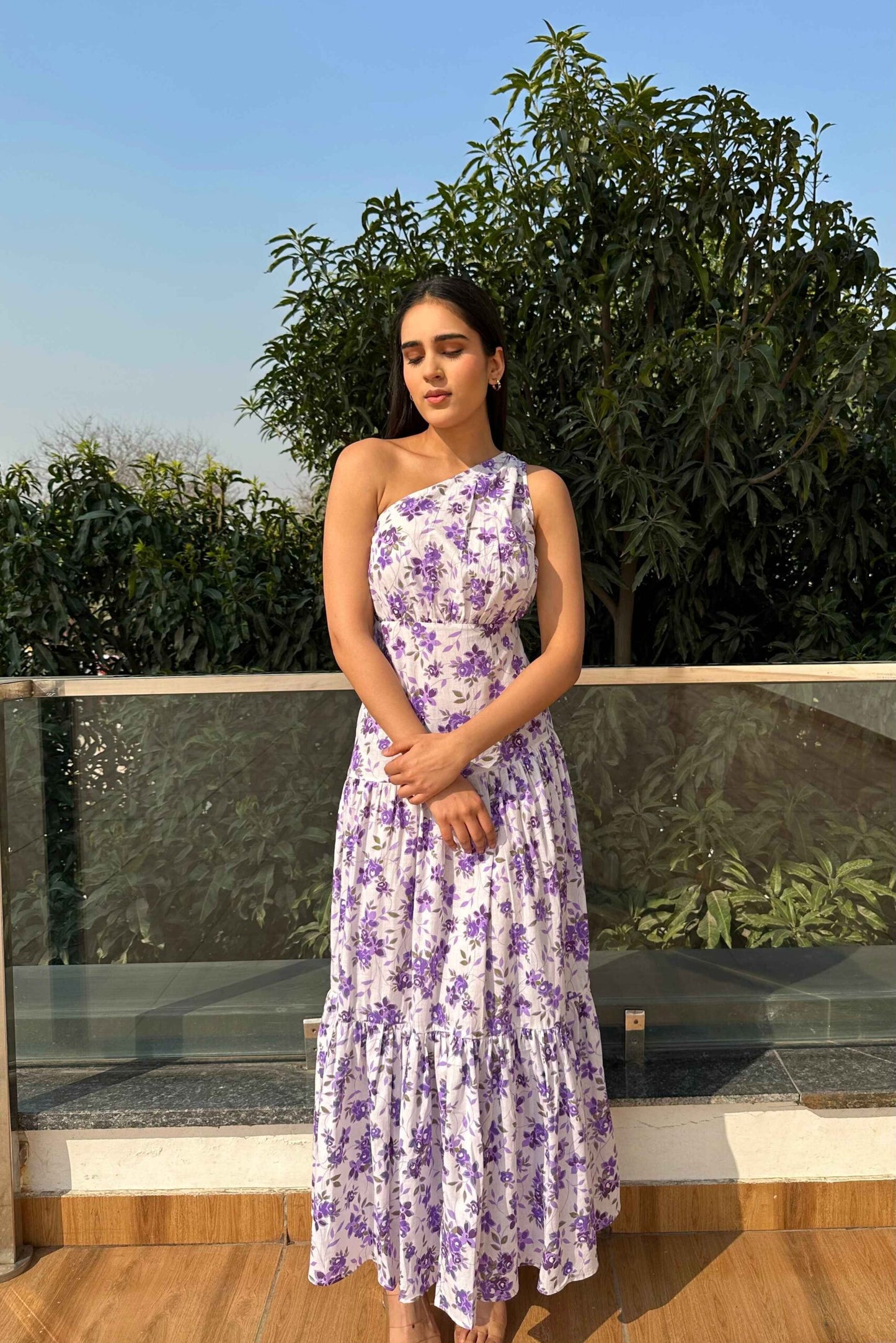 ALIVE - Cotton one shoulder flared dress