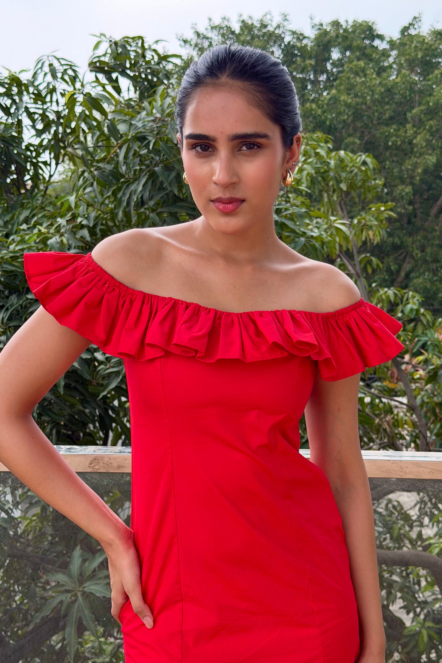 Scarlet Ruffle Cotton Mini Dress