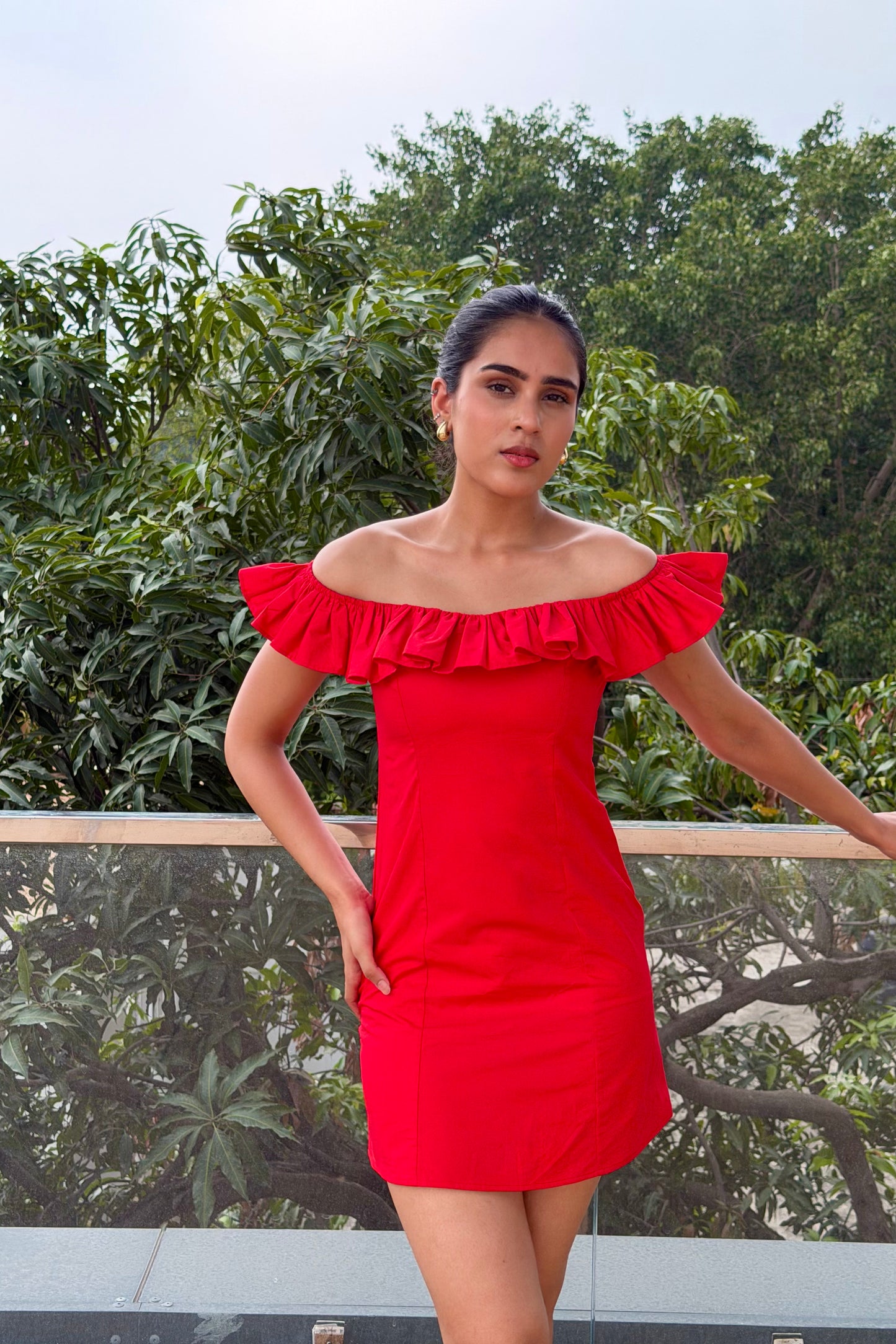 Scarlet Ruffle Cotton Mini Dress