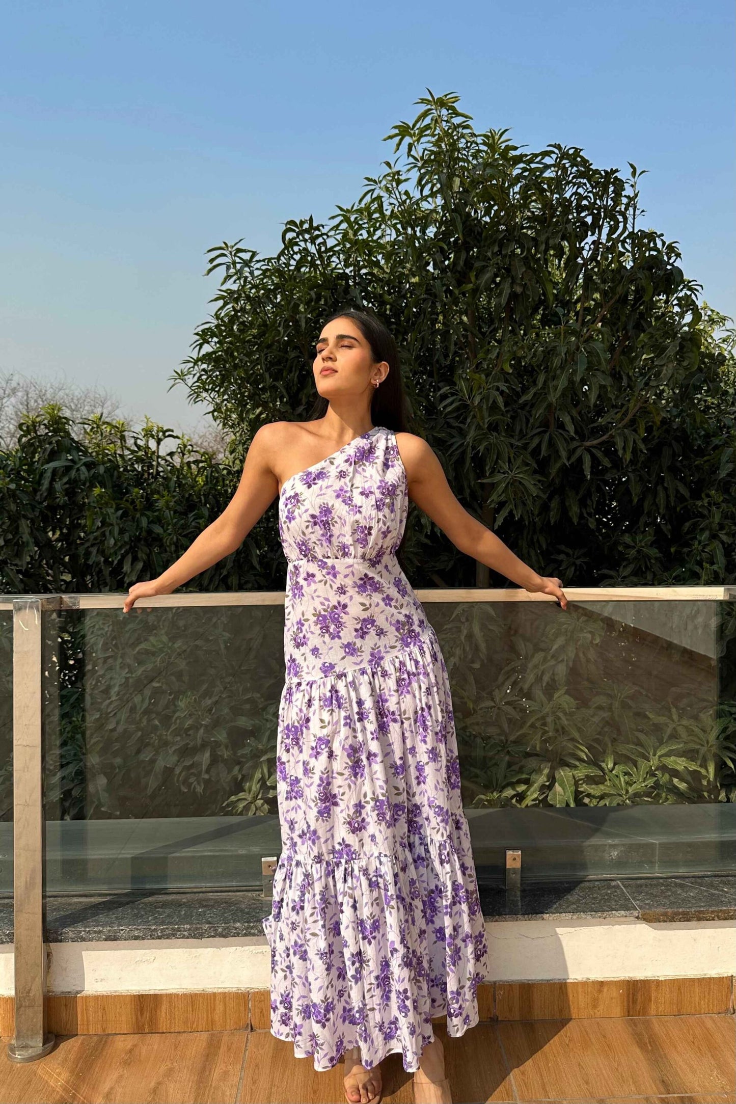 ALIVE - Cotton one shoulder flared dress