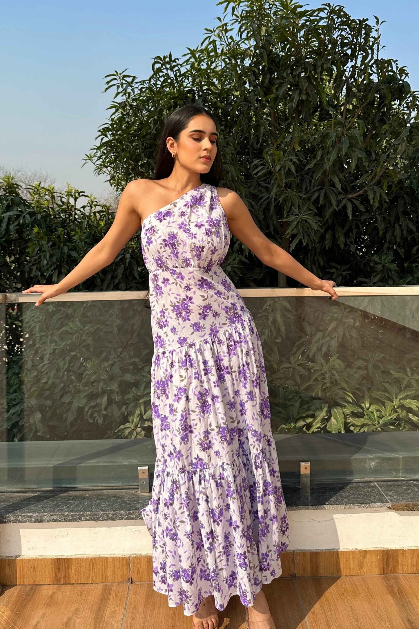 ALIVE - Cotton one shoulder flared dress