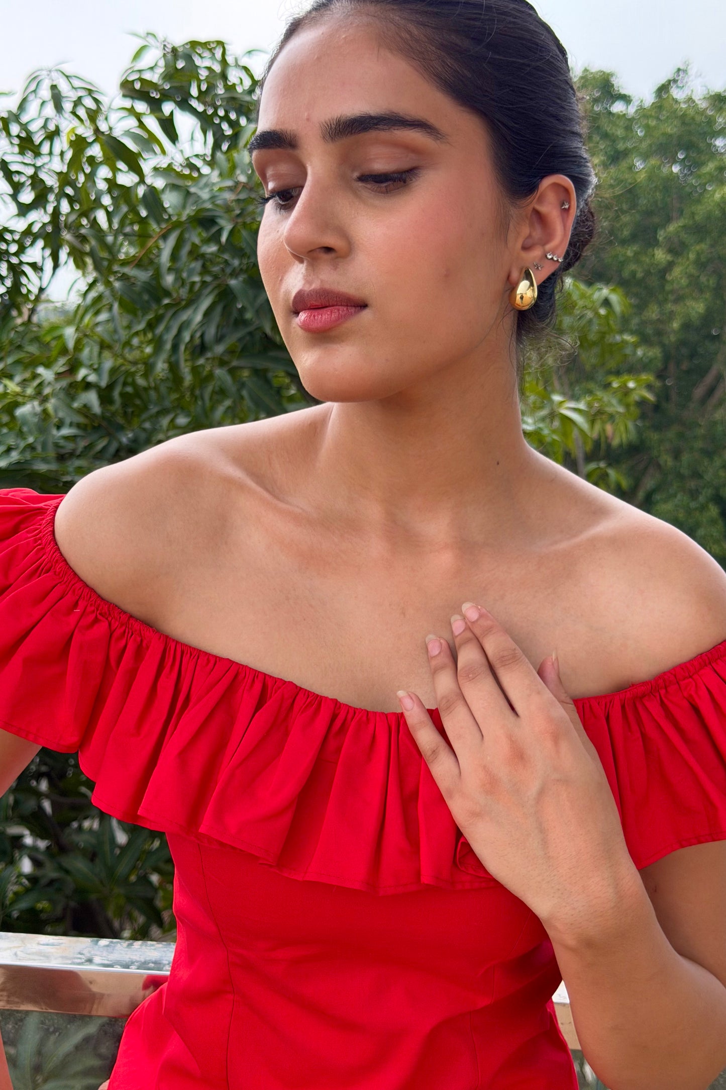 Scarlet Ruffle Cotton Mini Dress