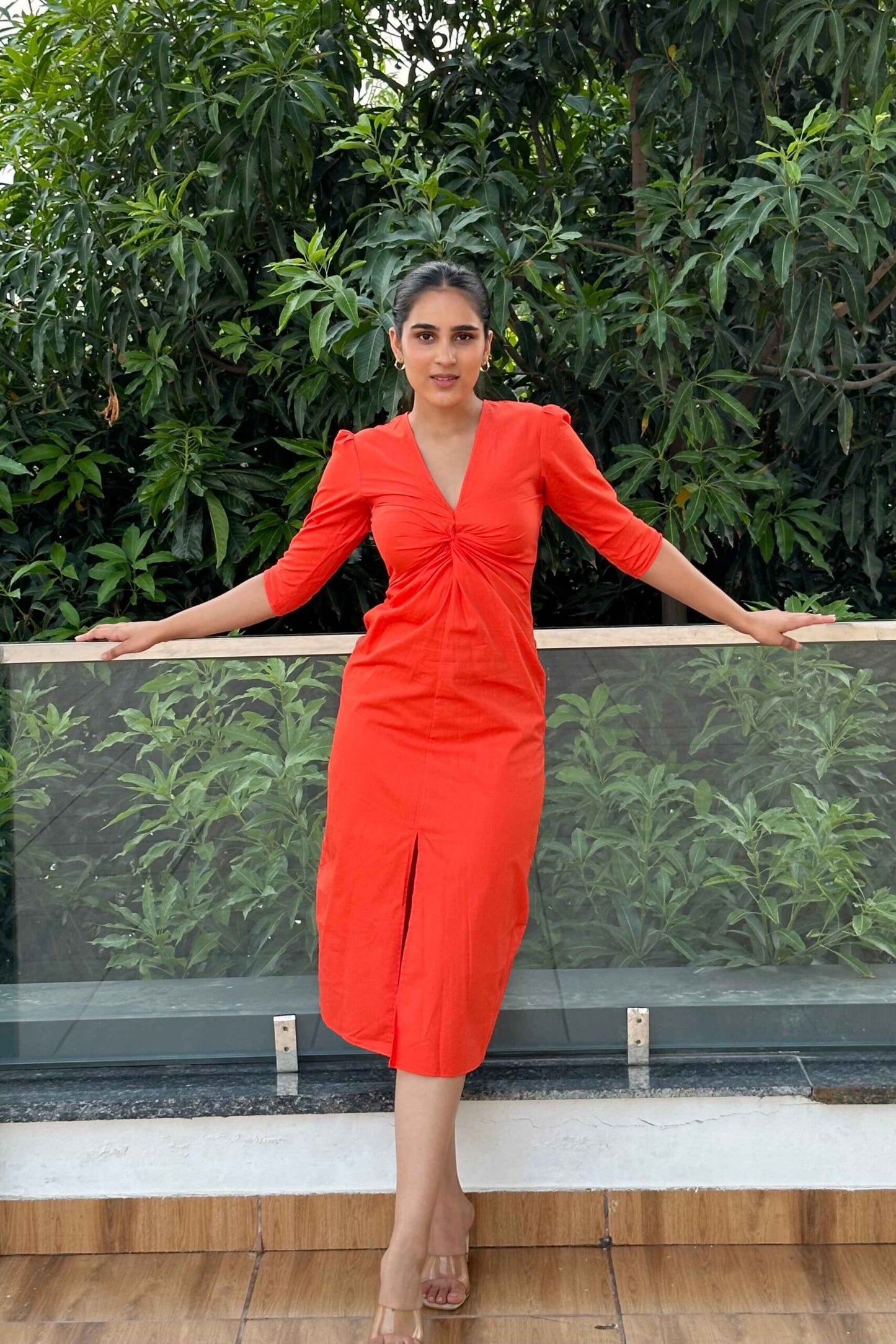 Queenie - COTTON Orange dress