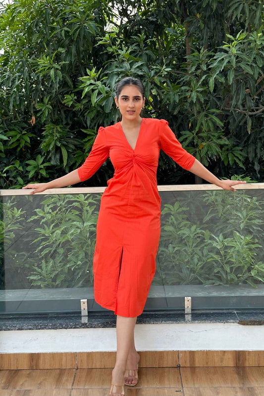 Queenie - COTTON Orange dress