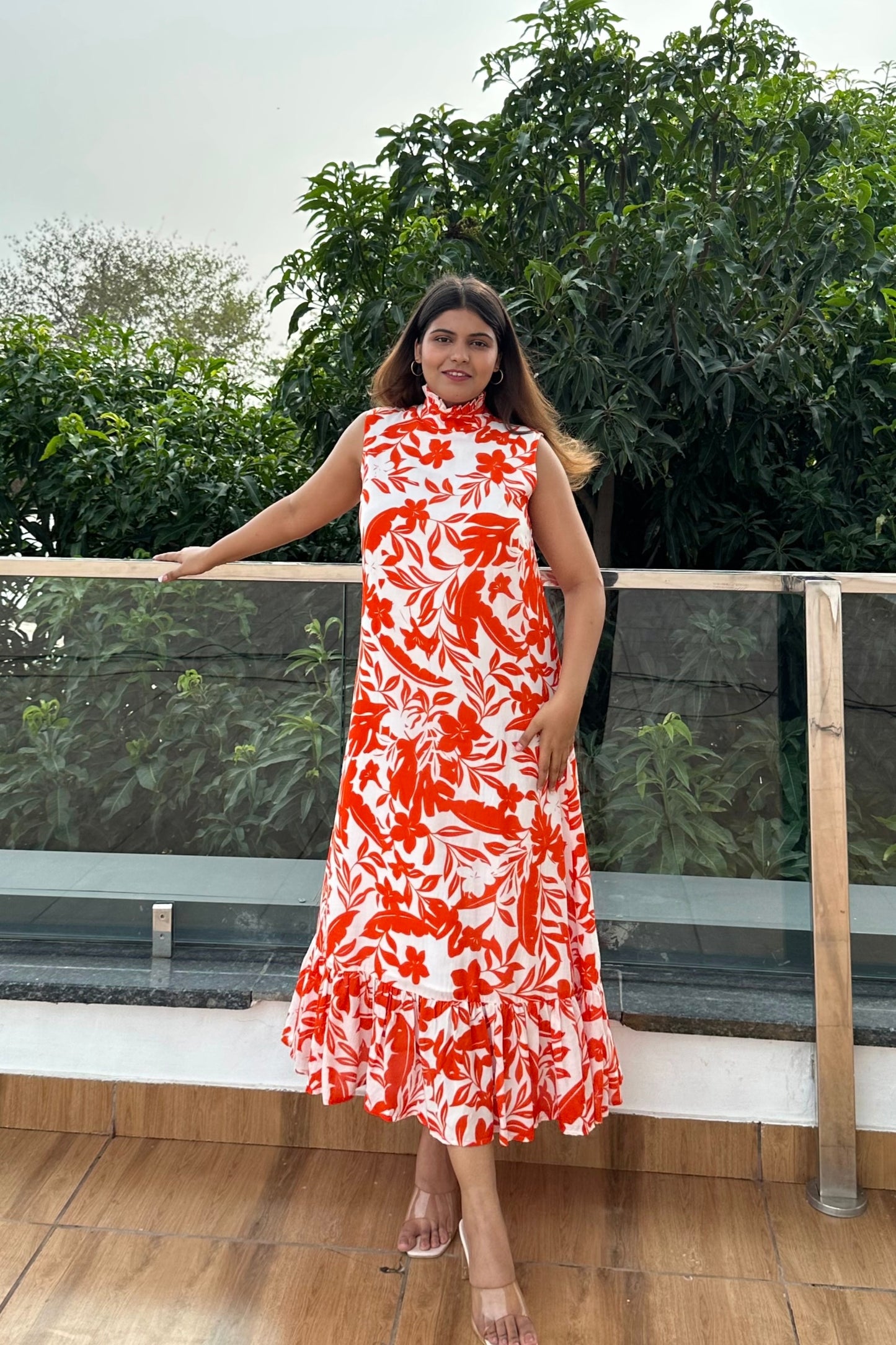 LOVE FOR PRINTS - Printed cotton orange dress