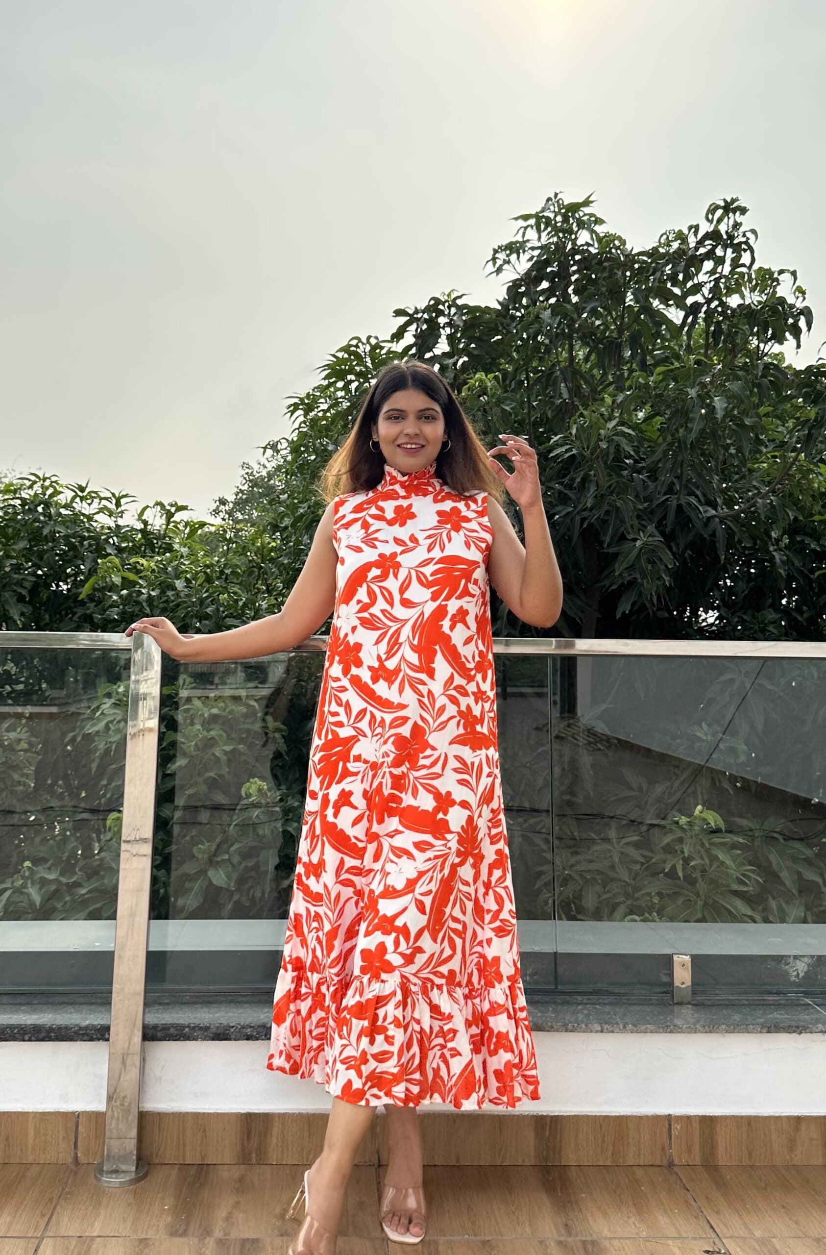 LOVE FOR PRINTS – Printed cotton orange dress