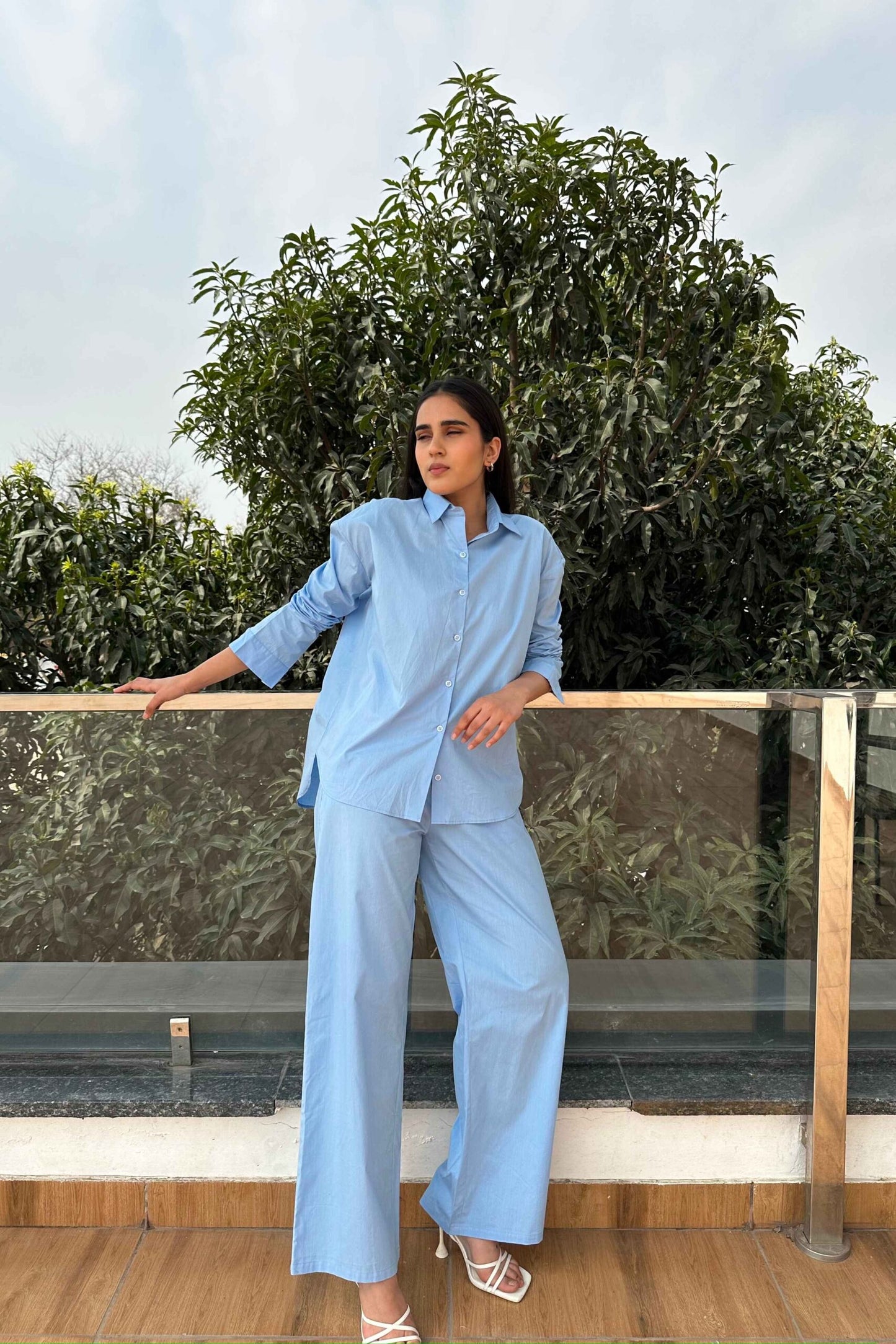 BREATHABLE - 100% Premium Cotton Co-Ord set in Sky Blue