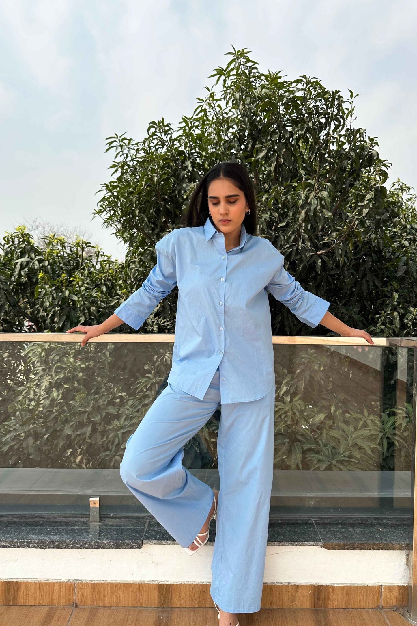 BREATHABLE - 100% Premium Cotton Co-Ord set in Sky Blue